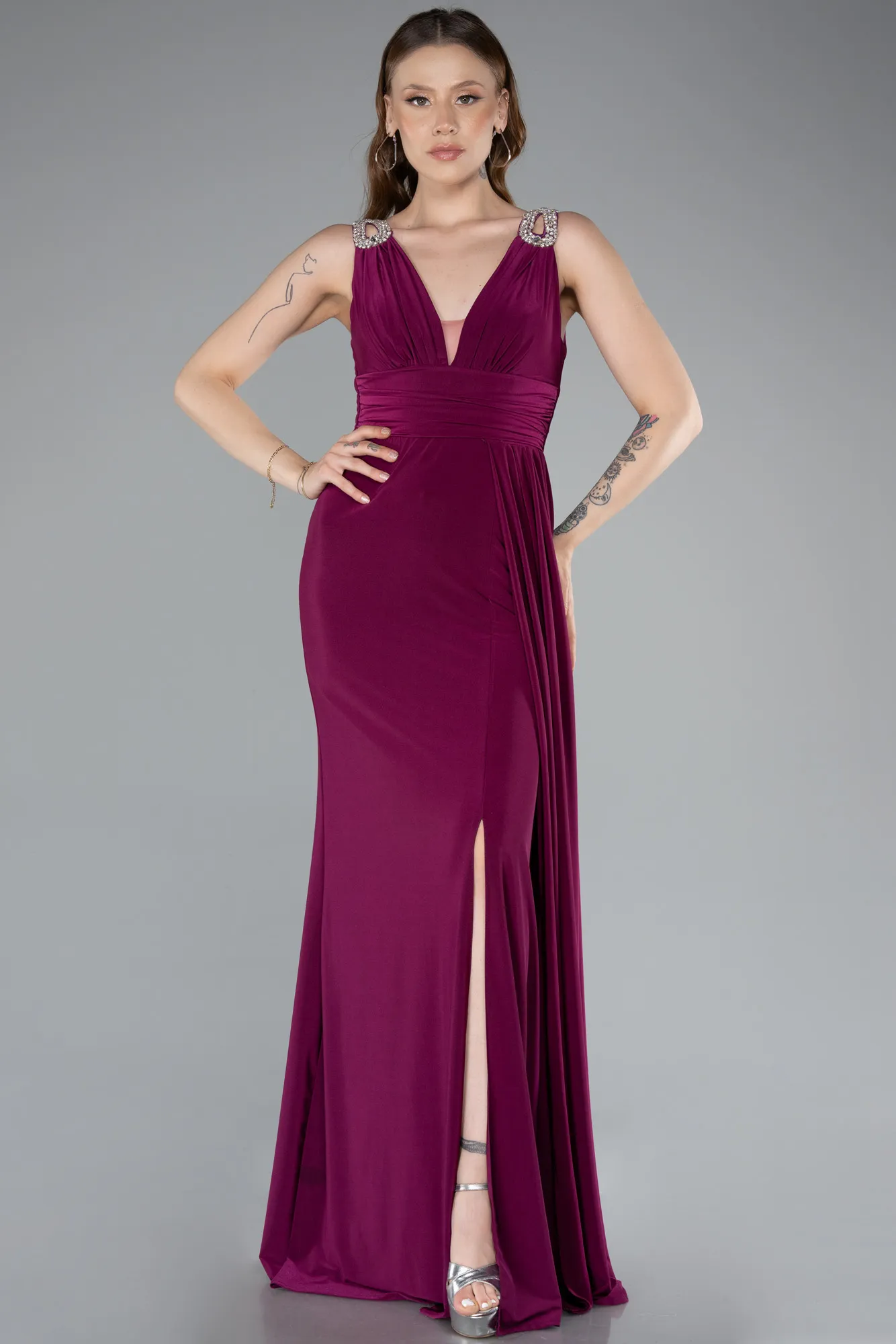 Plum-Long Evening Dress ABU4967