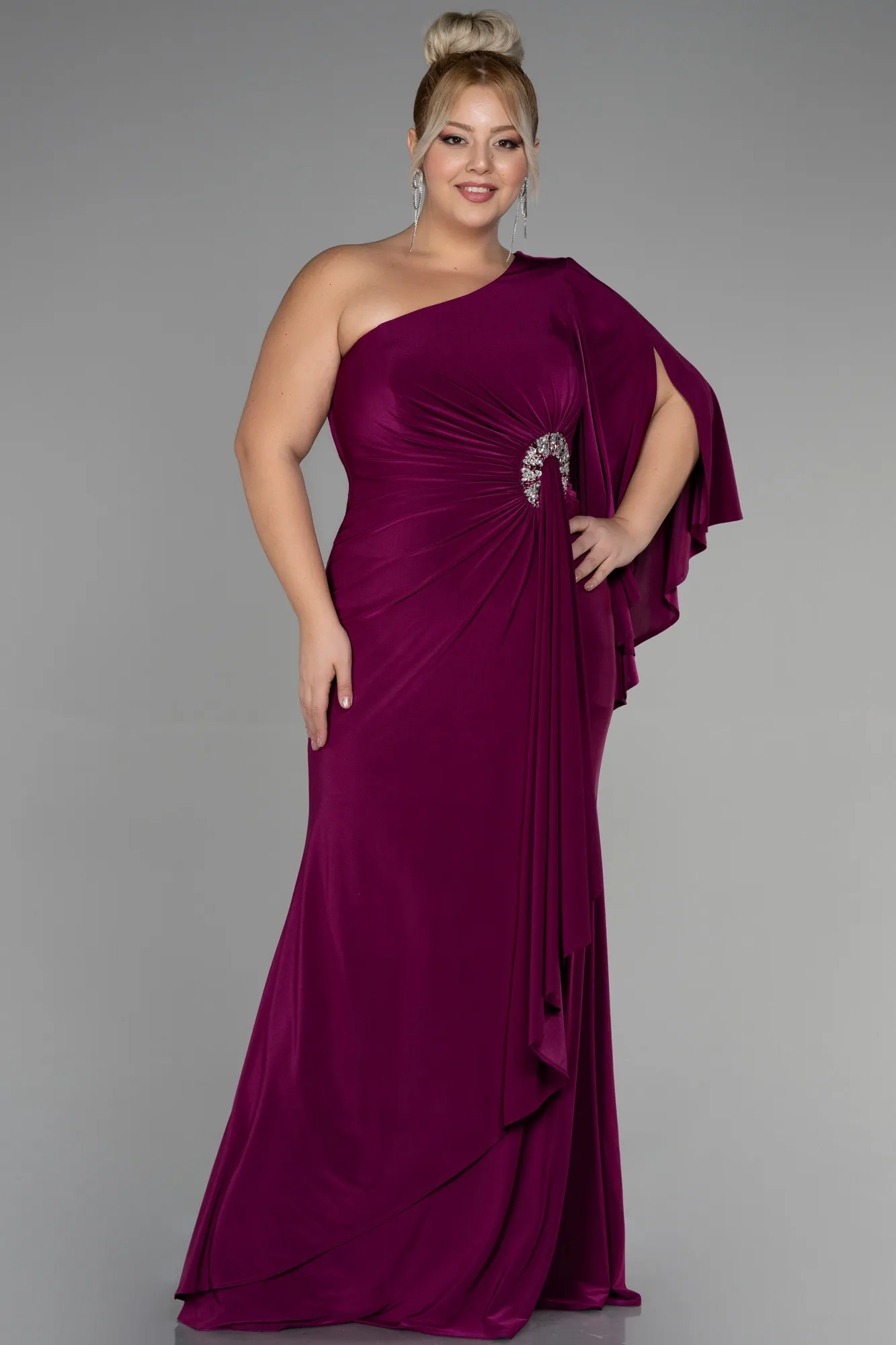 Plum-Long Plus Size Engagement Dress ABU3373