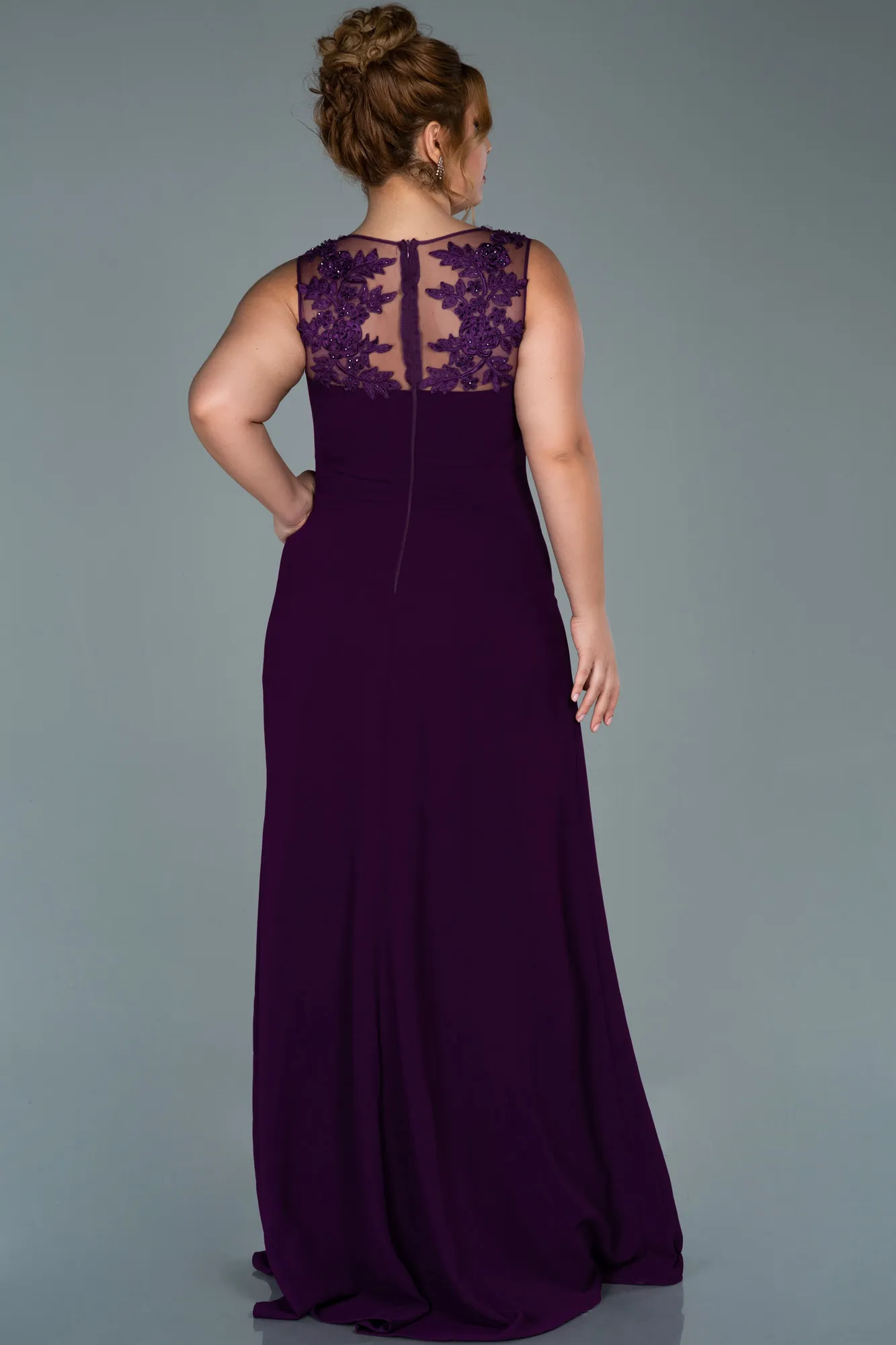 Plum-Long Plus Size Evening Dress ABU1870