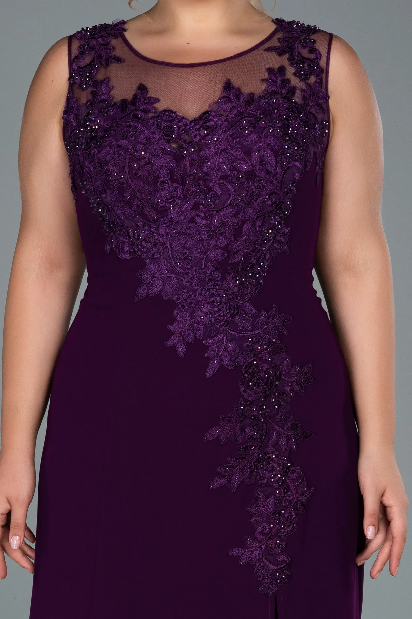 Plum-Long Plus Size Evening Dress ABU1870