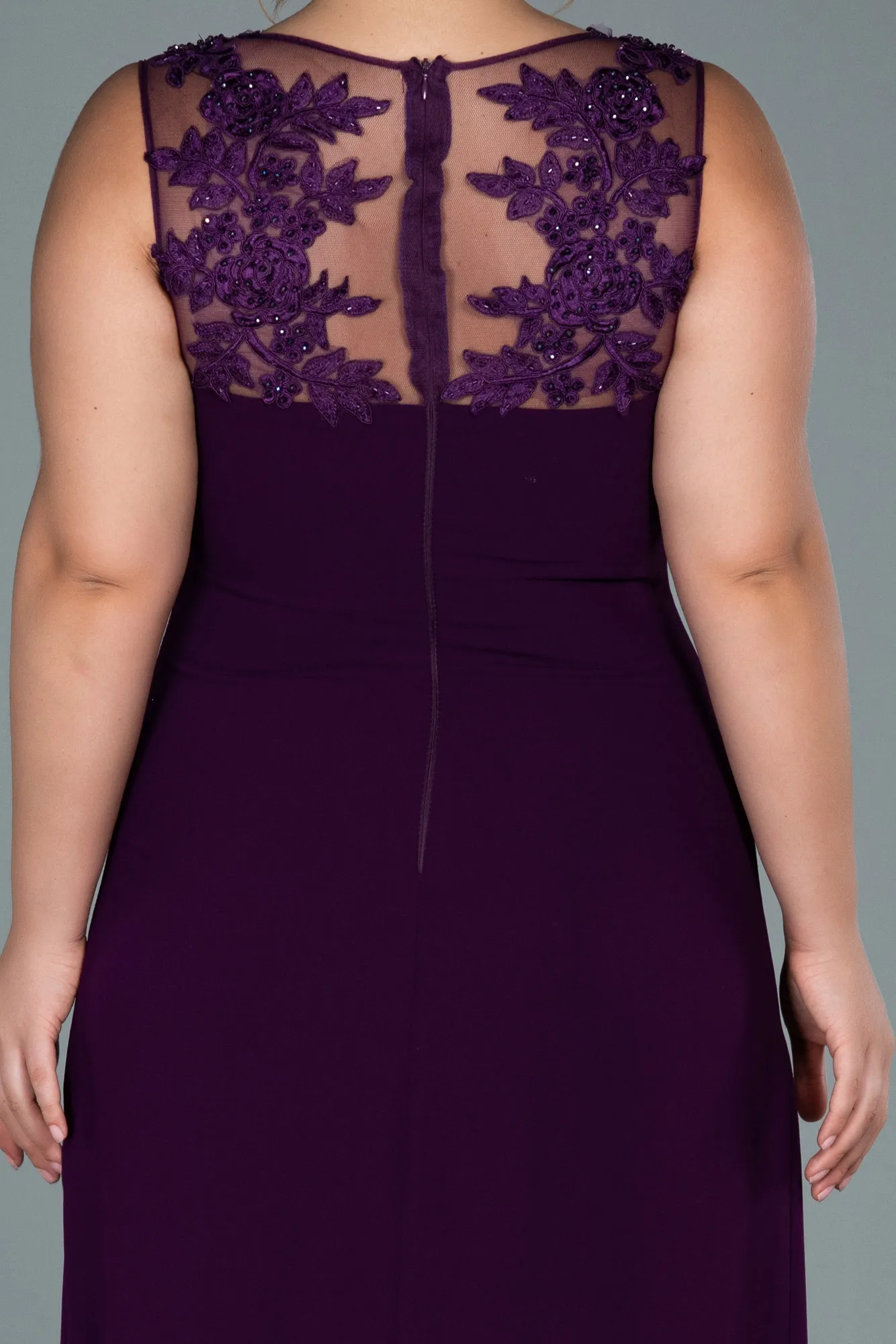 Plum-Long Plus Size Evening Dress ABU1870