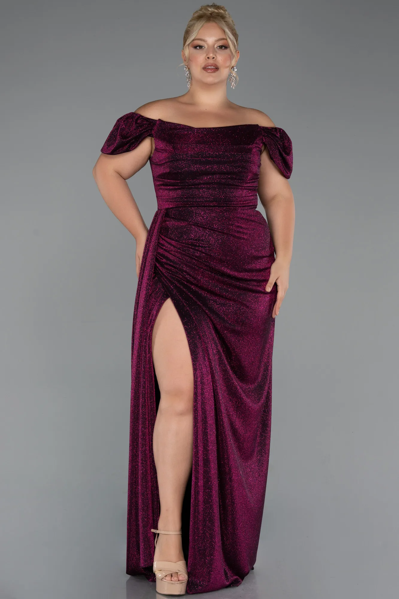 Plum-Long Plus Size Evening Dress ABU2658