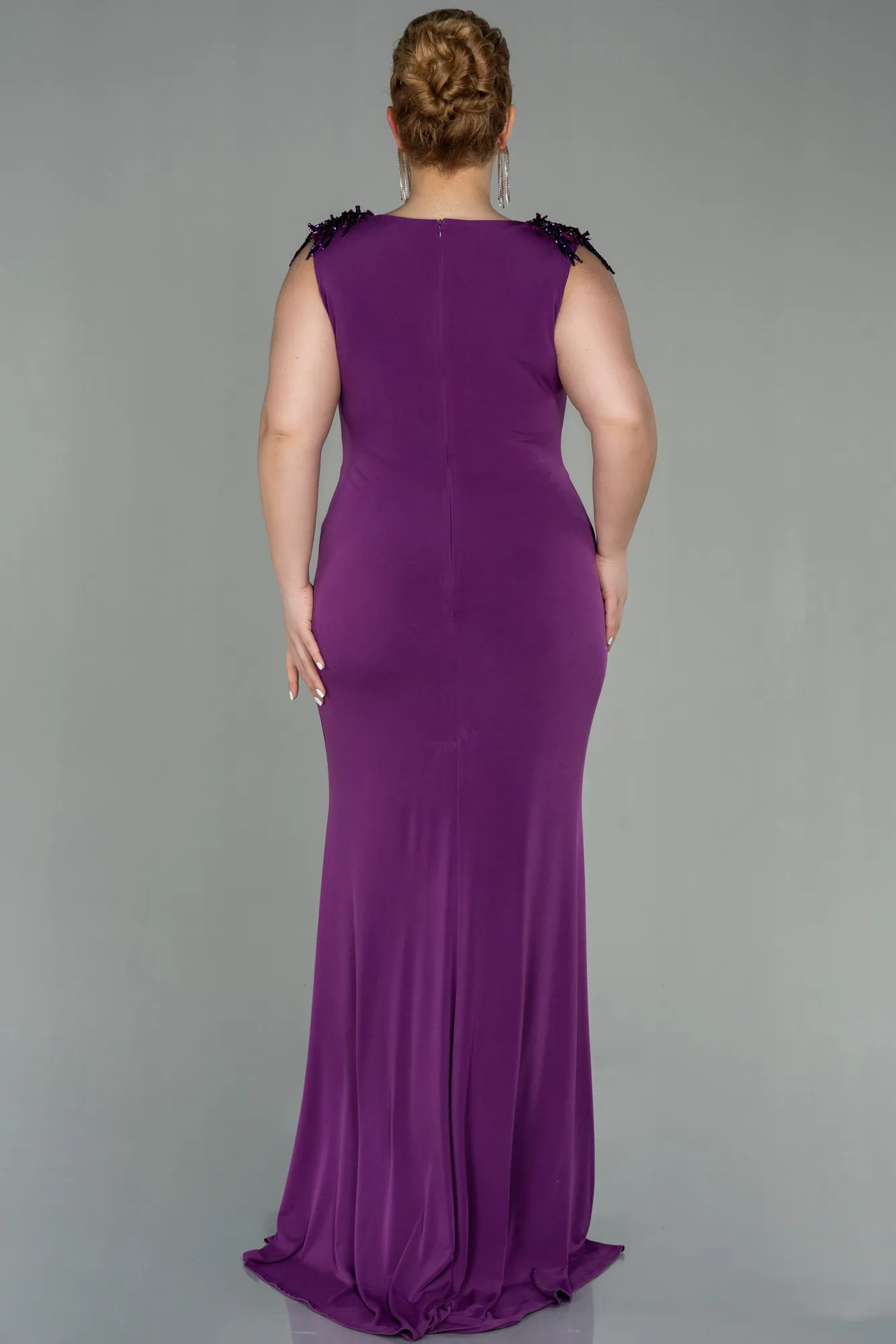 Plum-Long Plus Size Evening Dress ABU2854