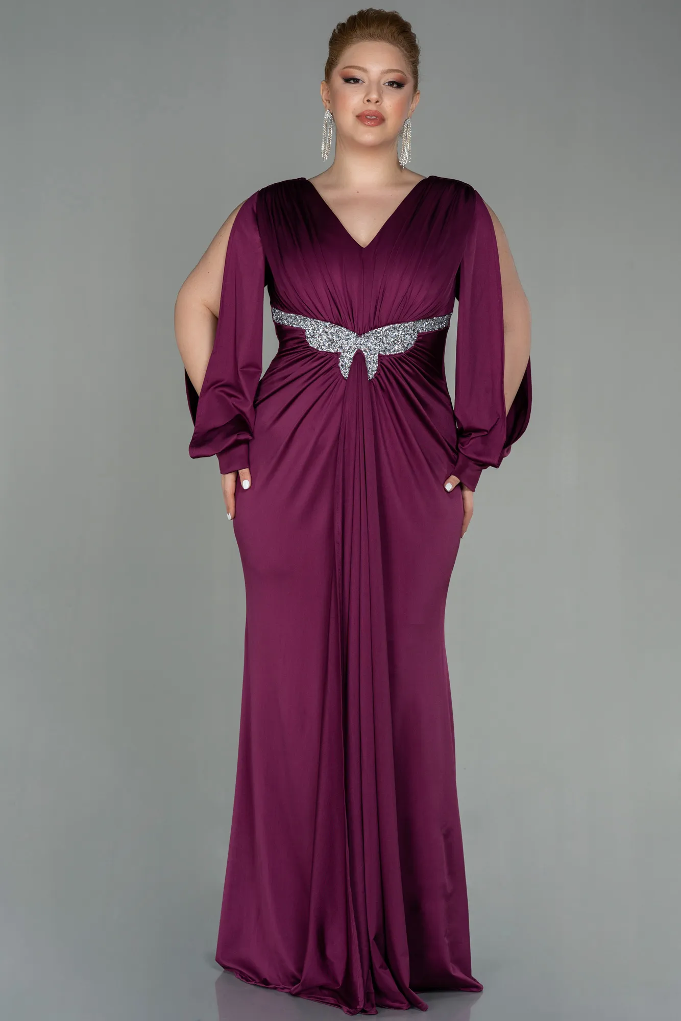 Plum-Long Plus Size Evening Dress ABU2866