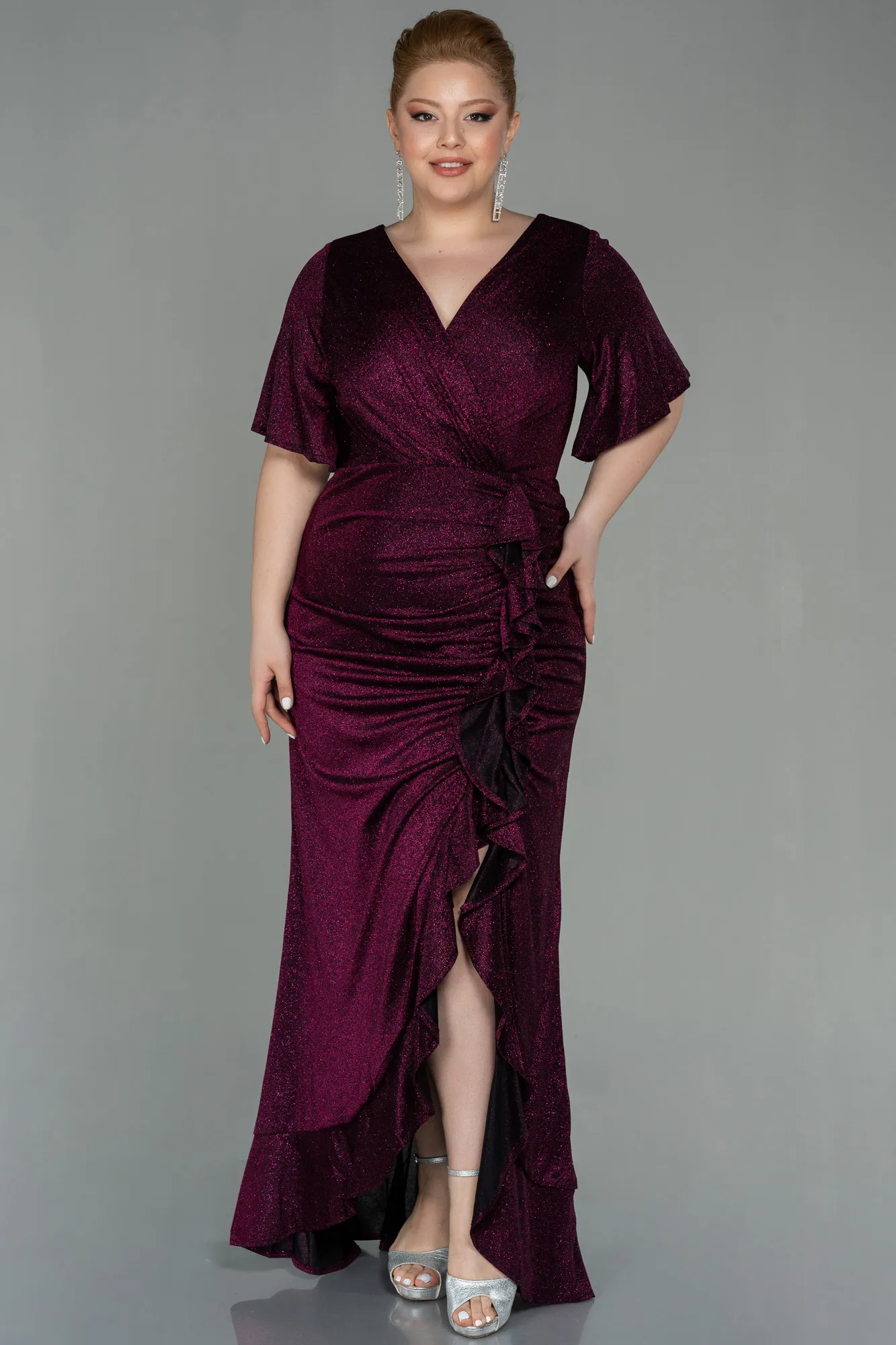 Plum-Long Plus Size Evening Dress ABU2867