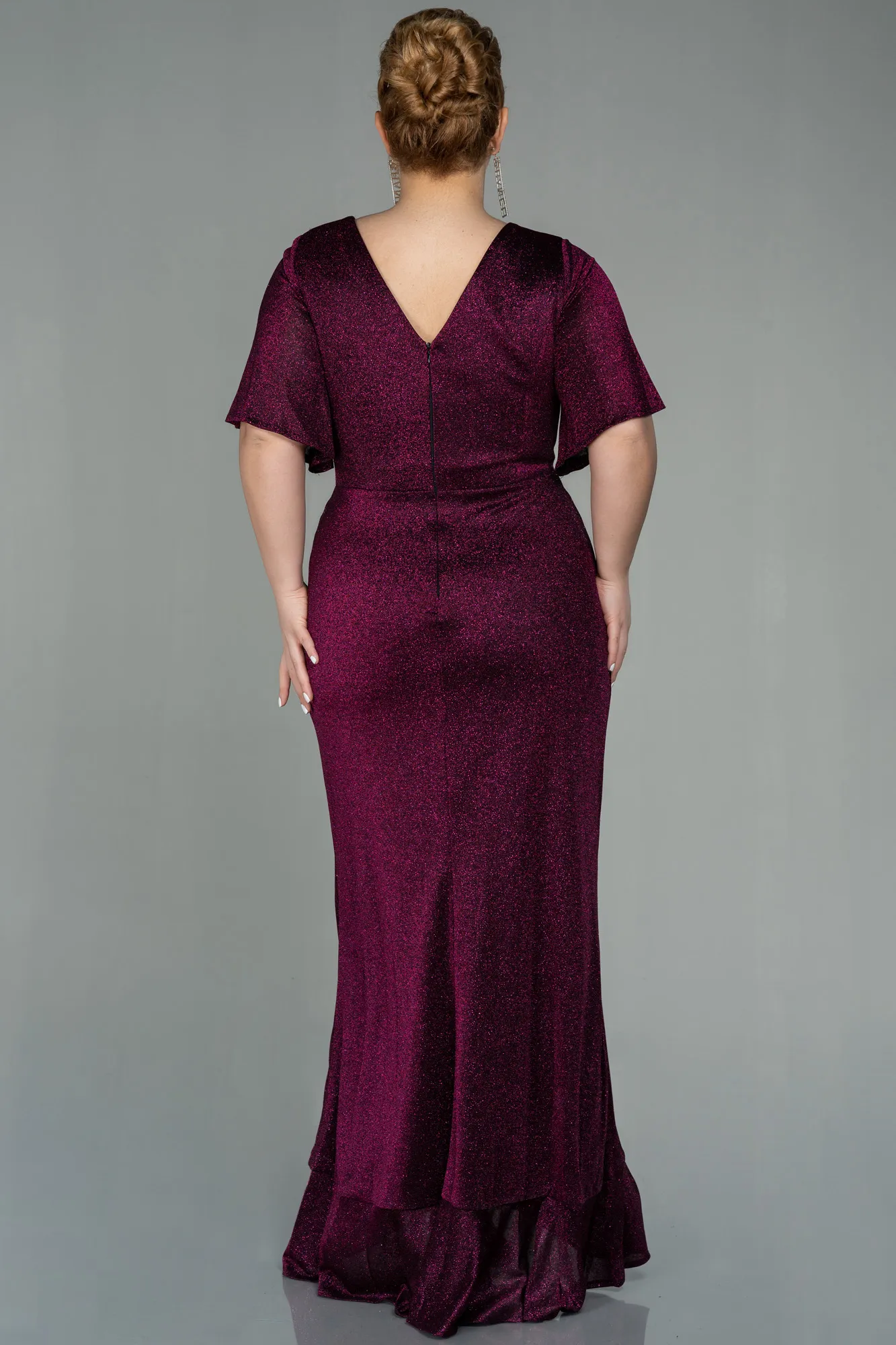Plum-Long Plus Size Evening Dress ABU2867