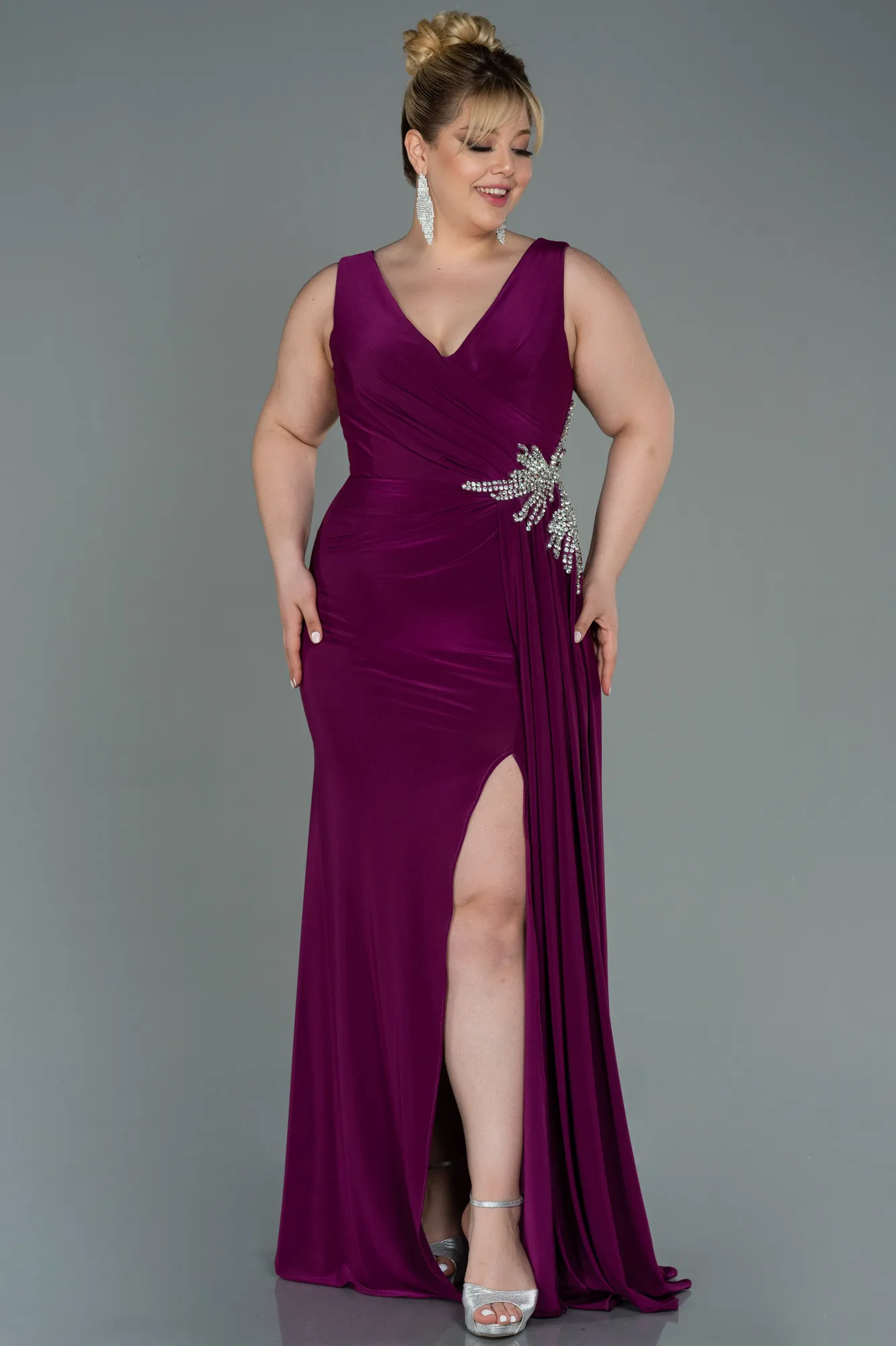Plum-Long Plus Size Evening Dress ABU3122