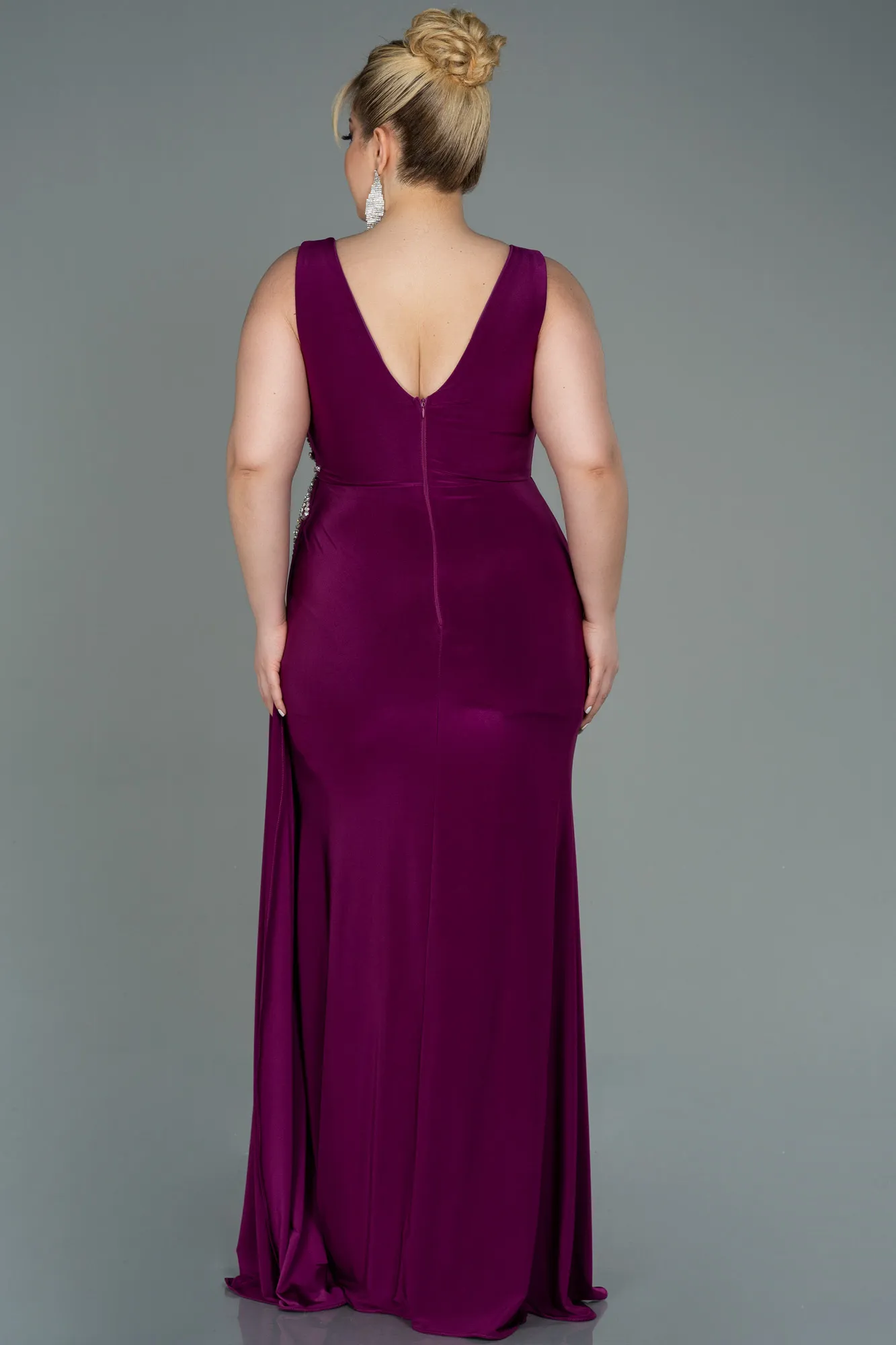 Plum-Long Plus Size Evening Dress ABU3122