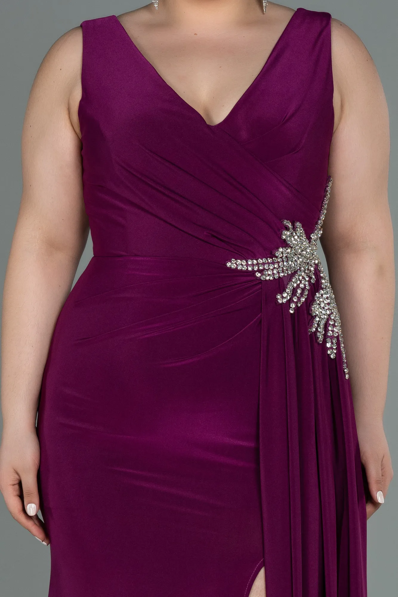 Plum-Long Plus Size Evening Dress ABU3122