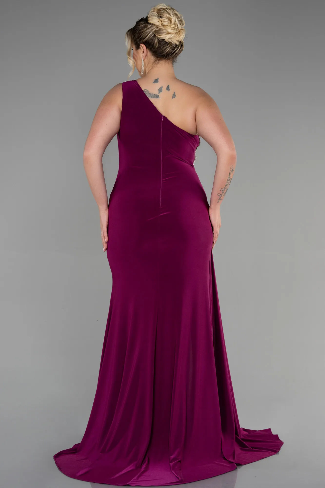 Plum-Long Plus Size Evening Dress ABU3132