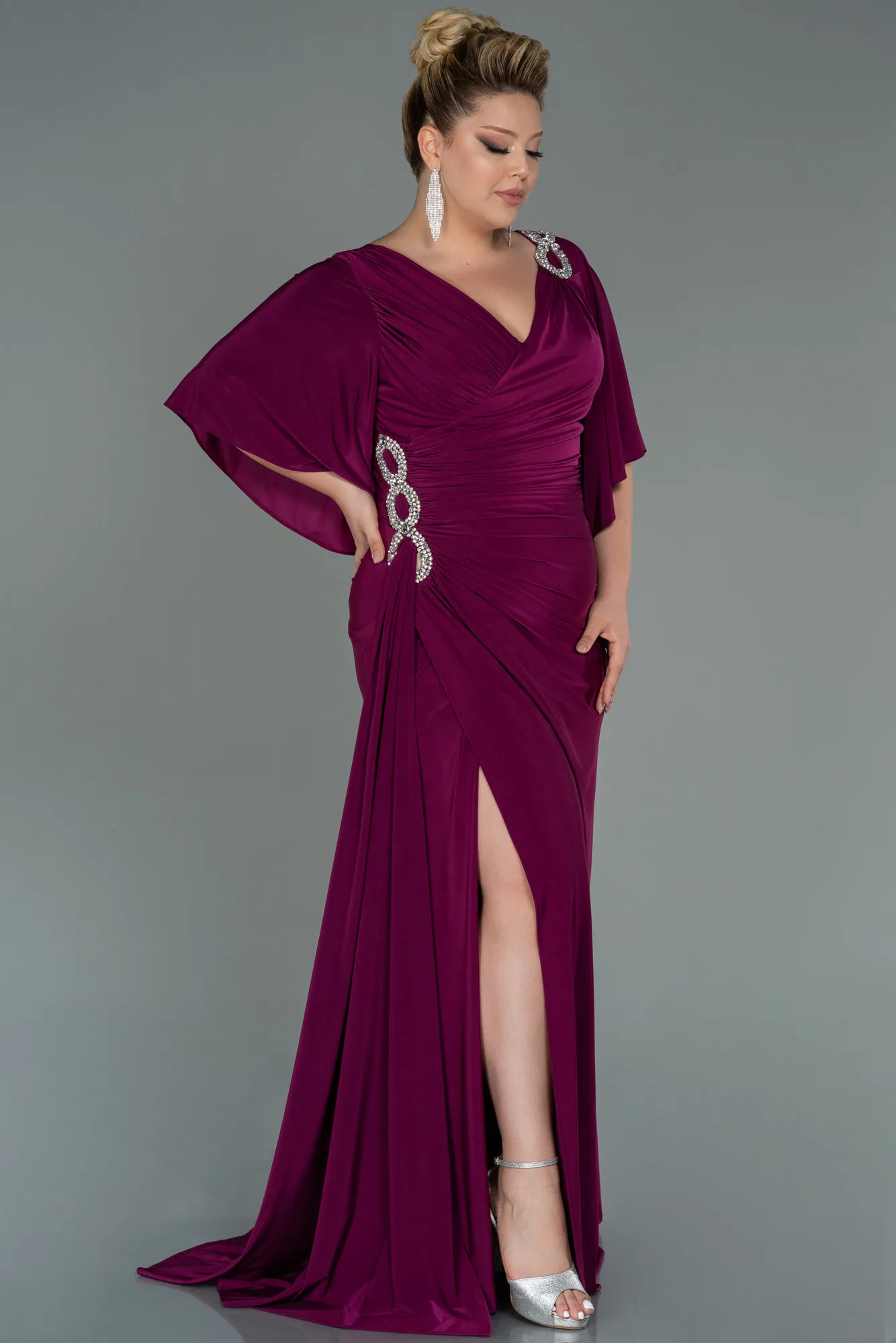 Plum-Long Plus Size Evening Dress ABU3173