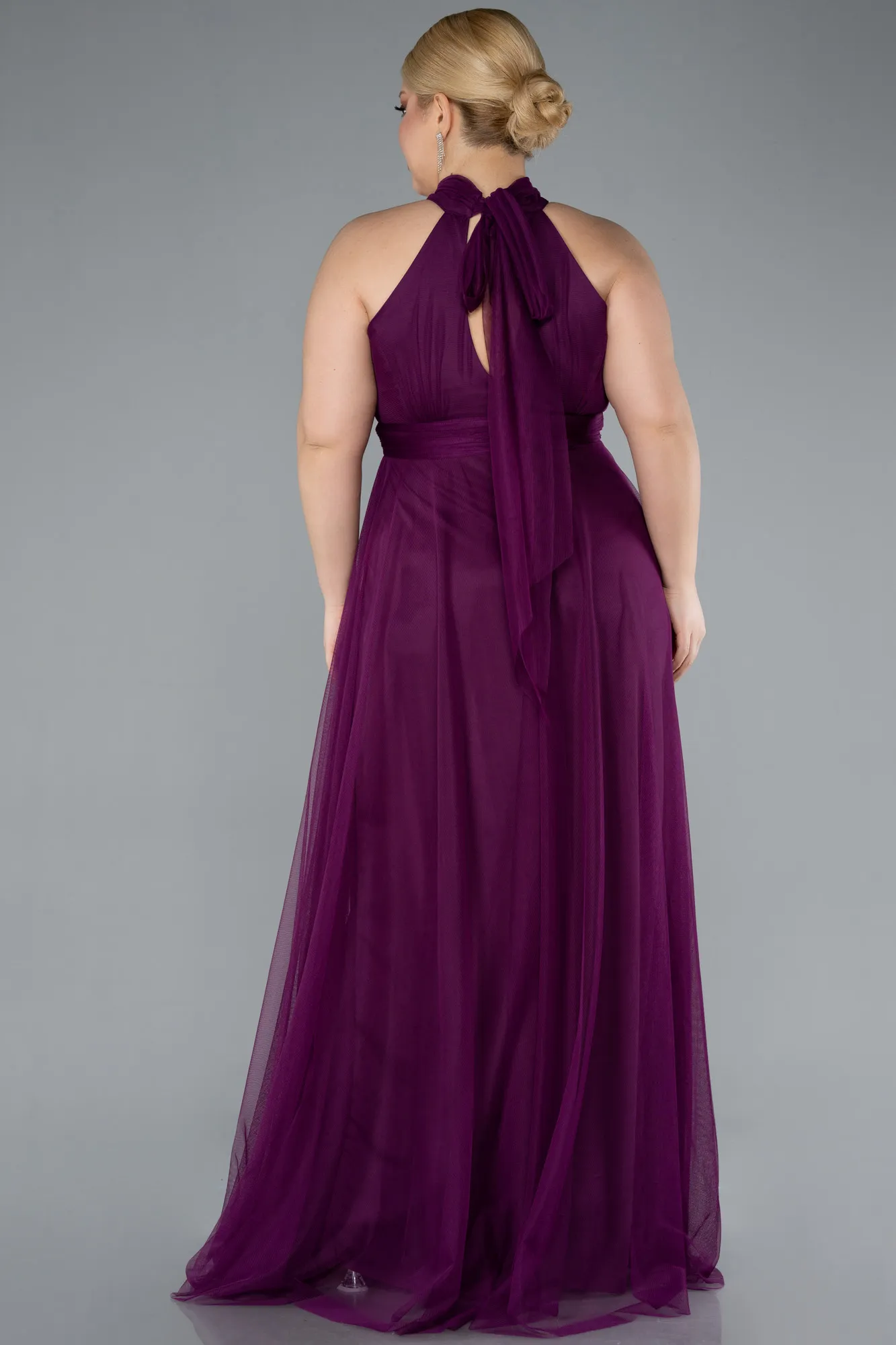 Plum-Long Plus Size Evening Dress ABU3253