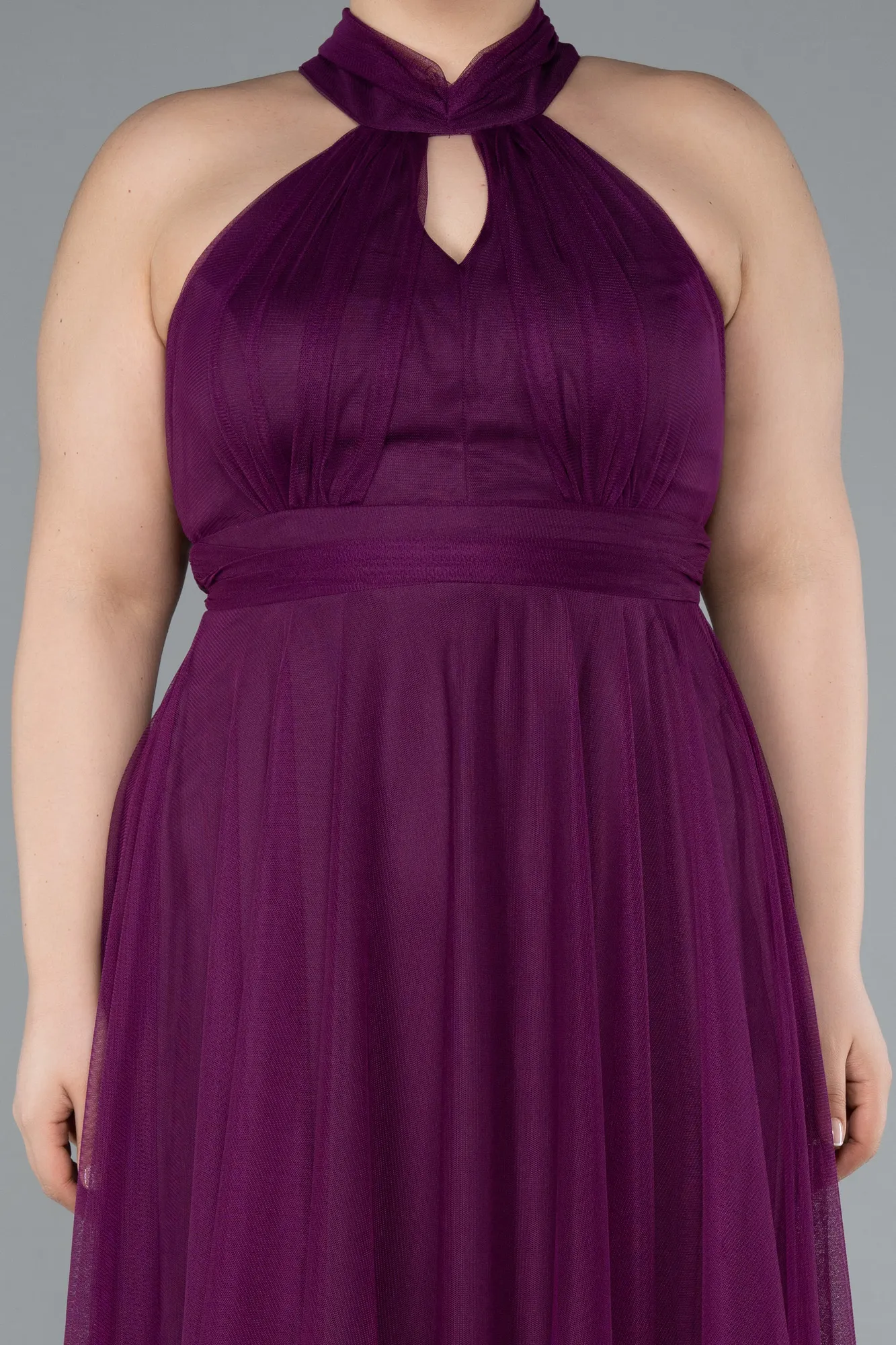 Plum-Long Plus Size Evening Dress ABU3253