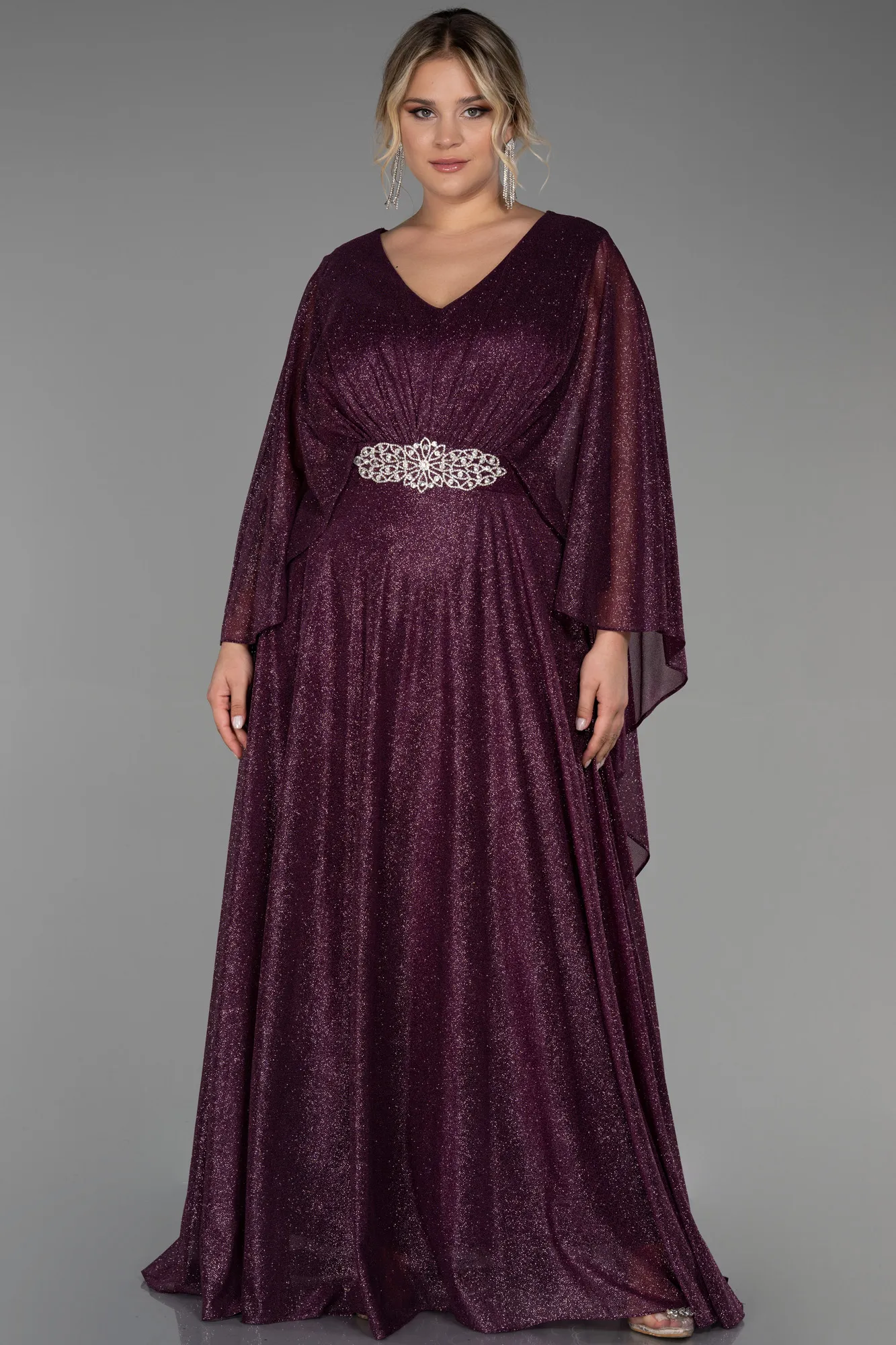 Plum-Long Plus Size Evening Dress ABU3278