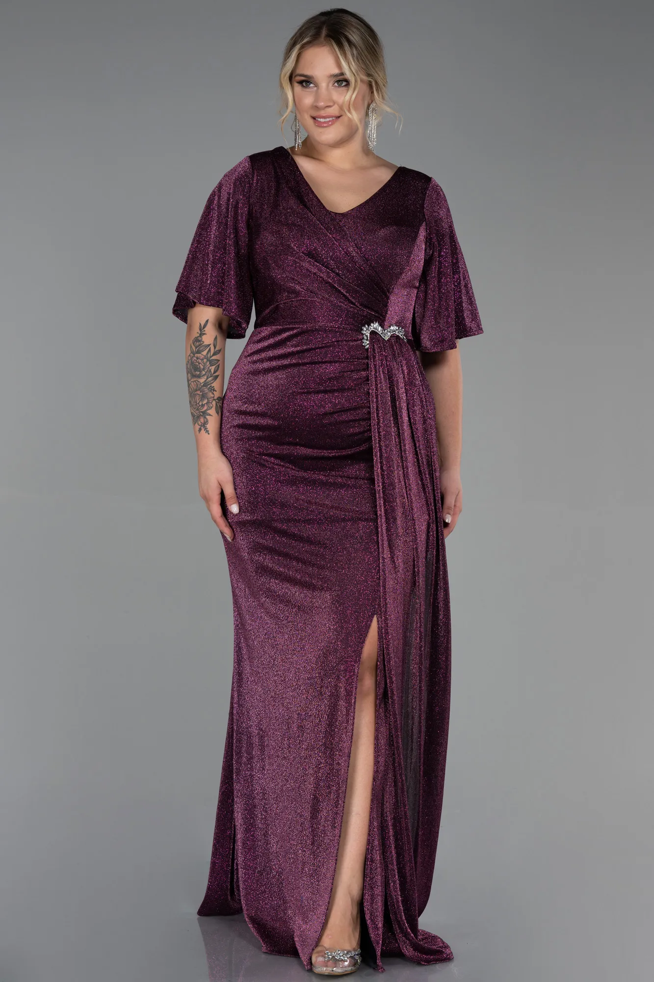 Plum-Long Plus Size Evening Dress ABU3282
