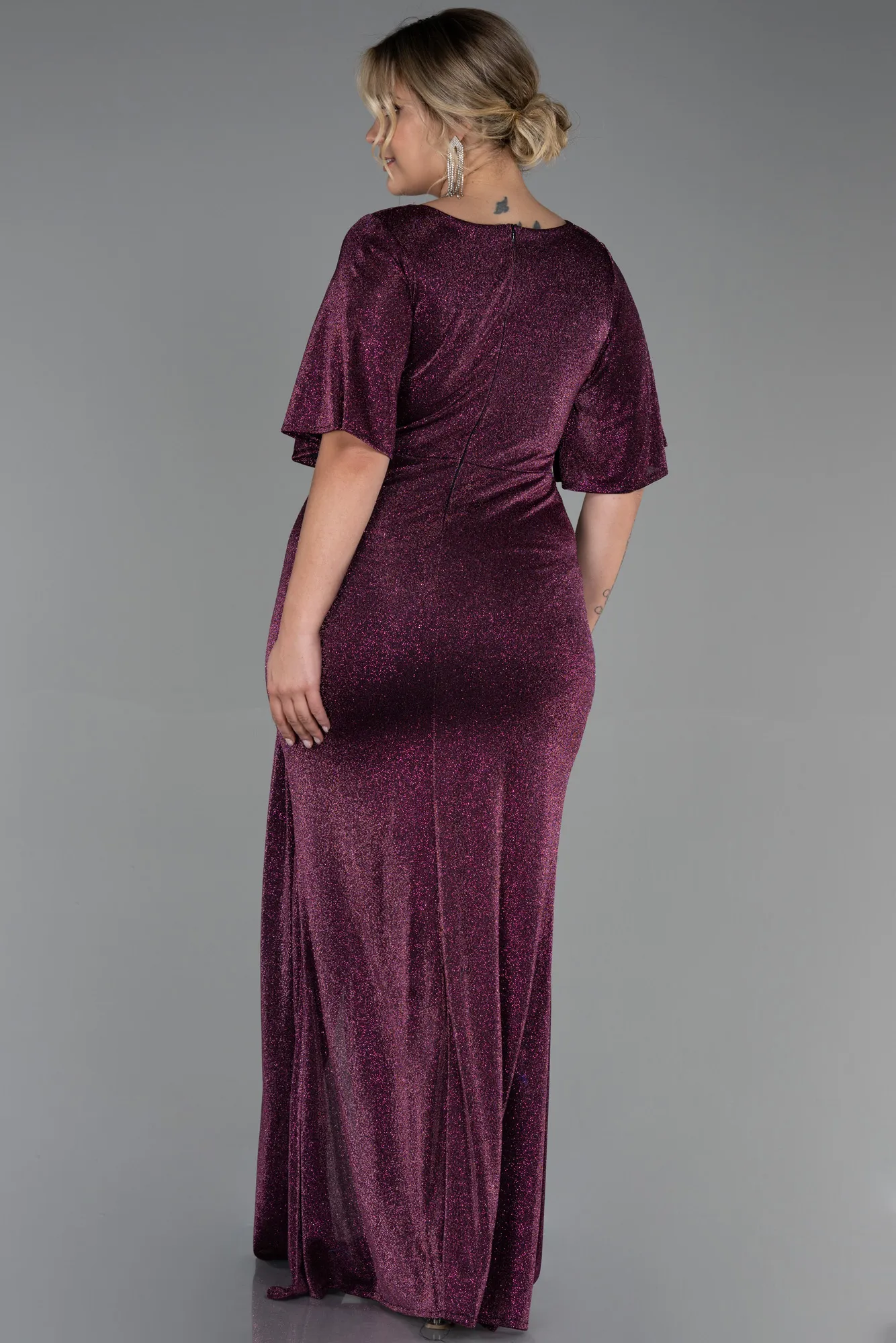 Plum-Long Plus Size Evening Dress ABU3282