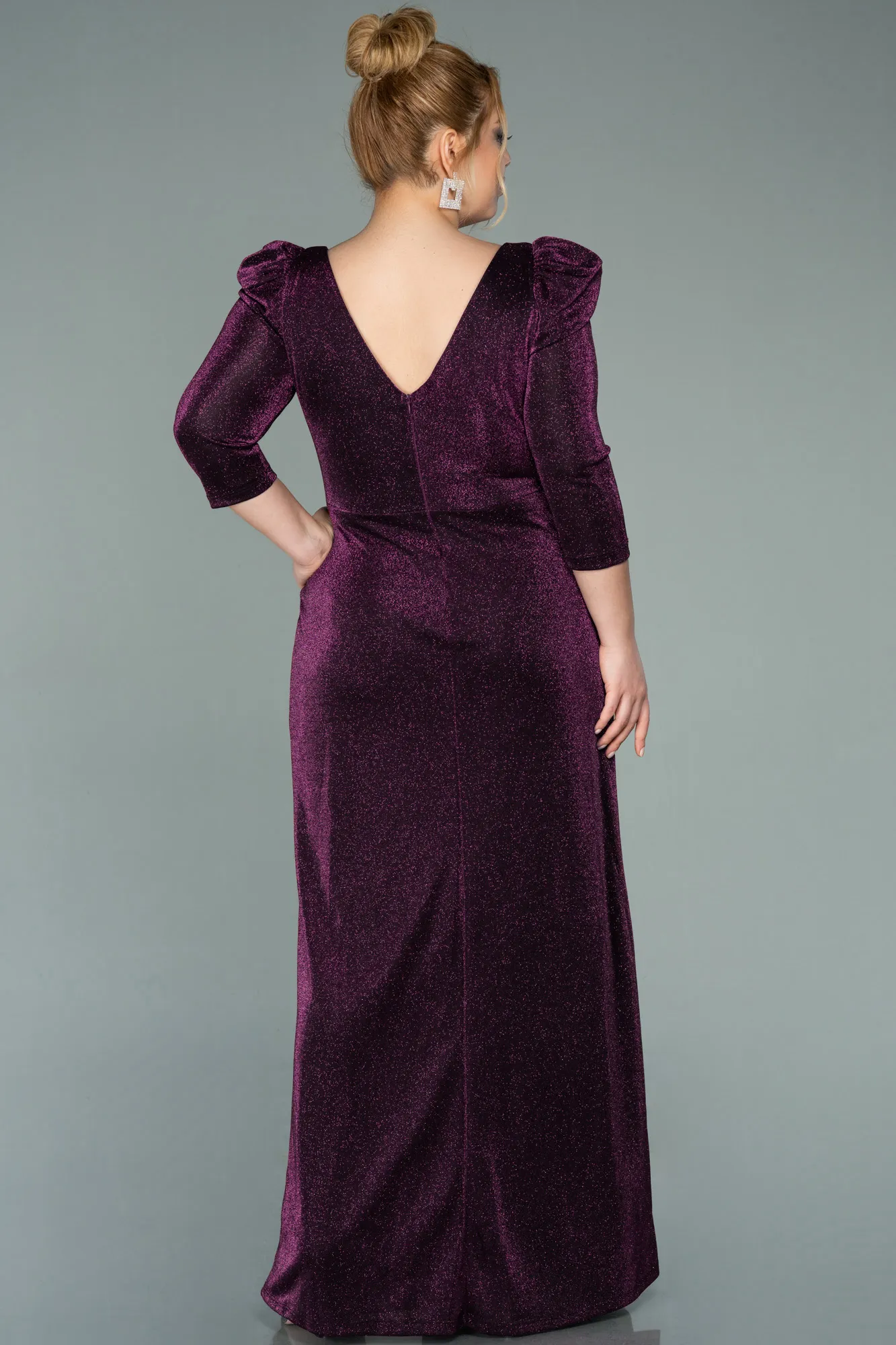 Plum-Long Plus Size Evening Dress ABU3444