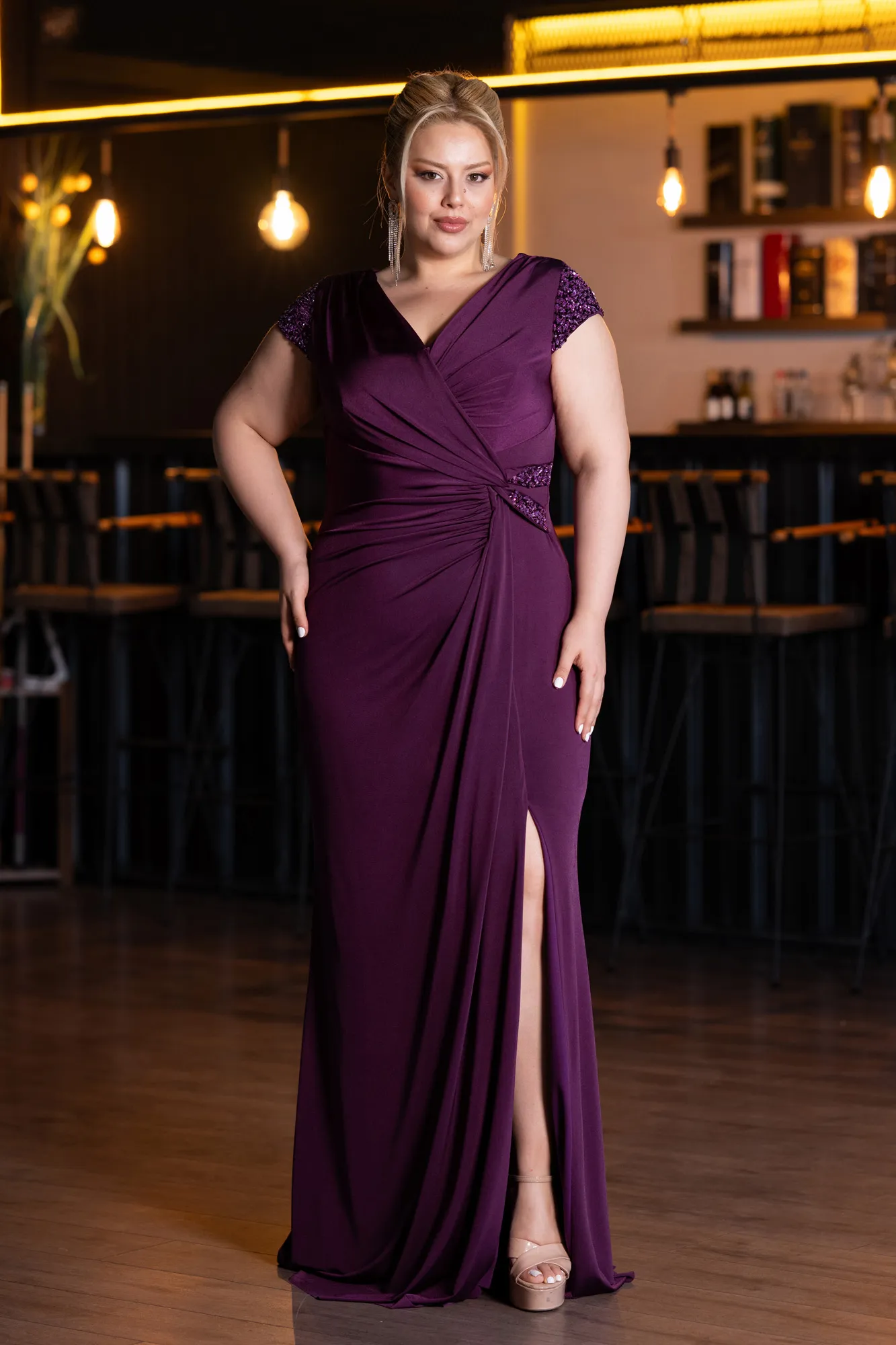 Plum-Long Plus Size Evening Dress ABU5055