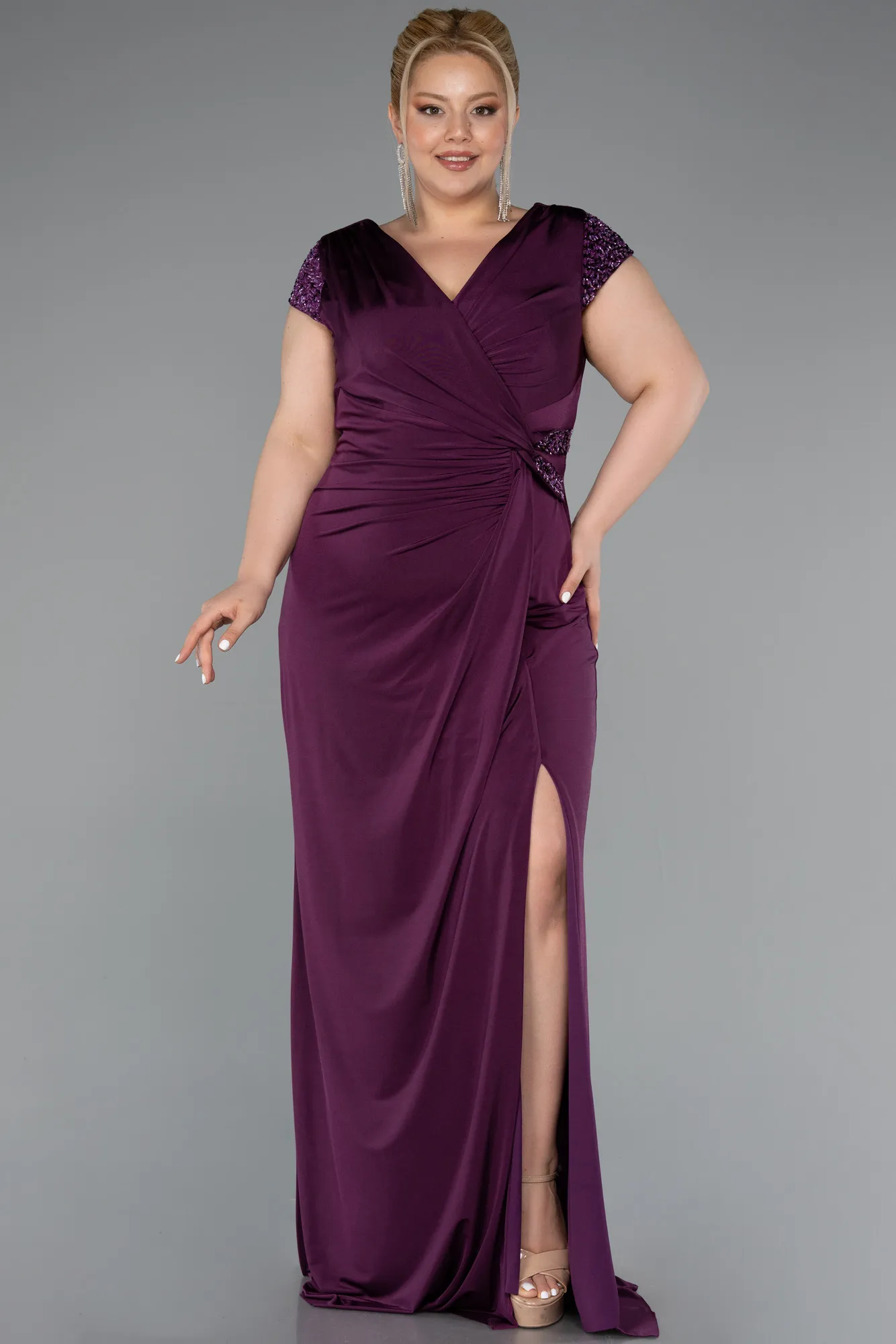 Plum-Long Plus Size Evening Dress ABU5055