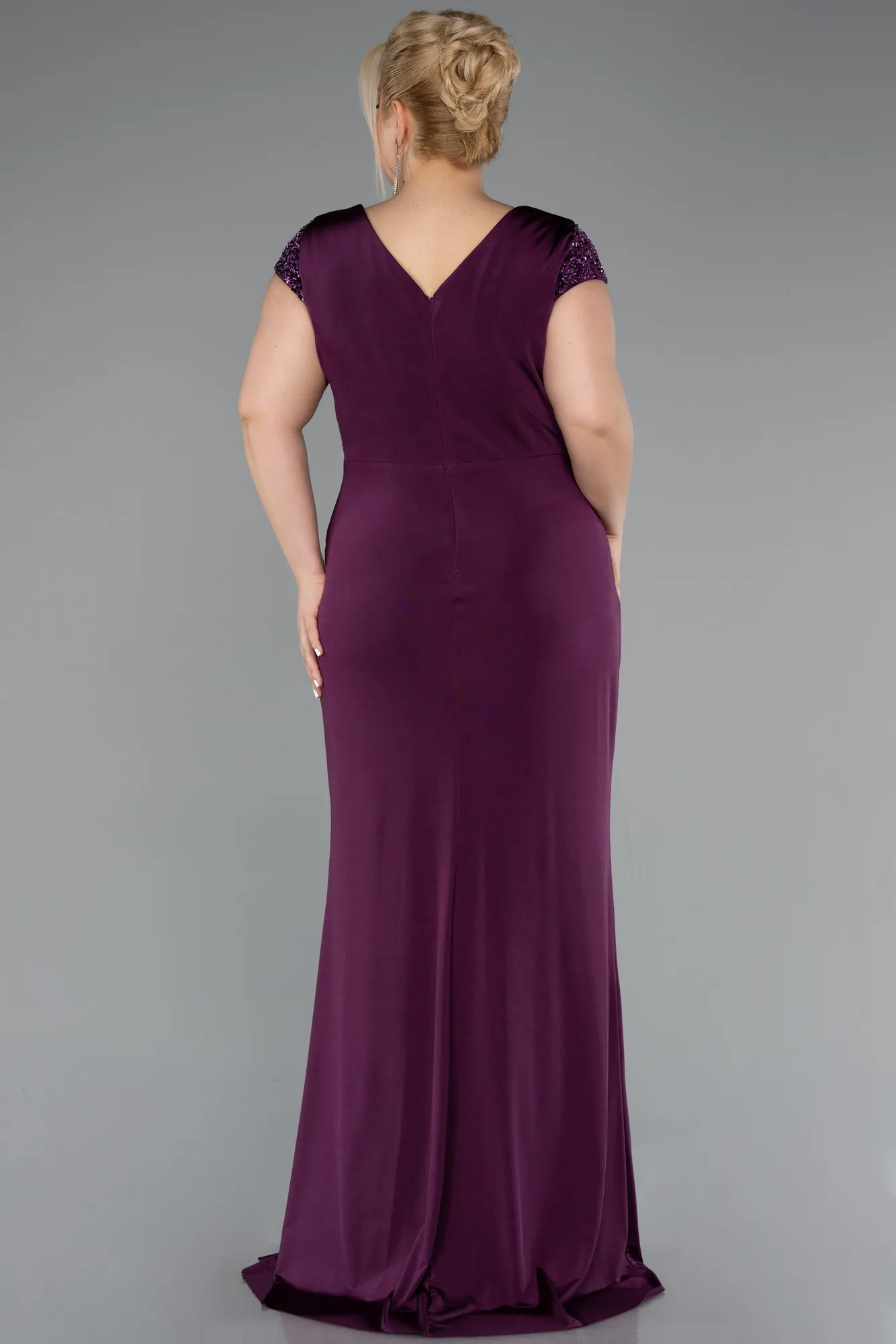 Plum-Long Plus Size Evening Dress ABU5055