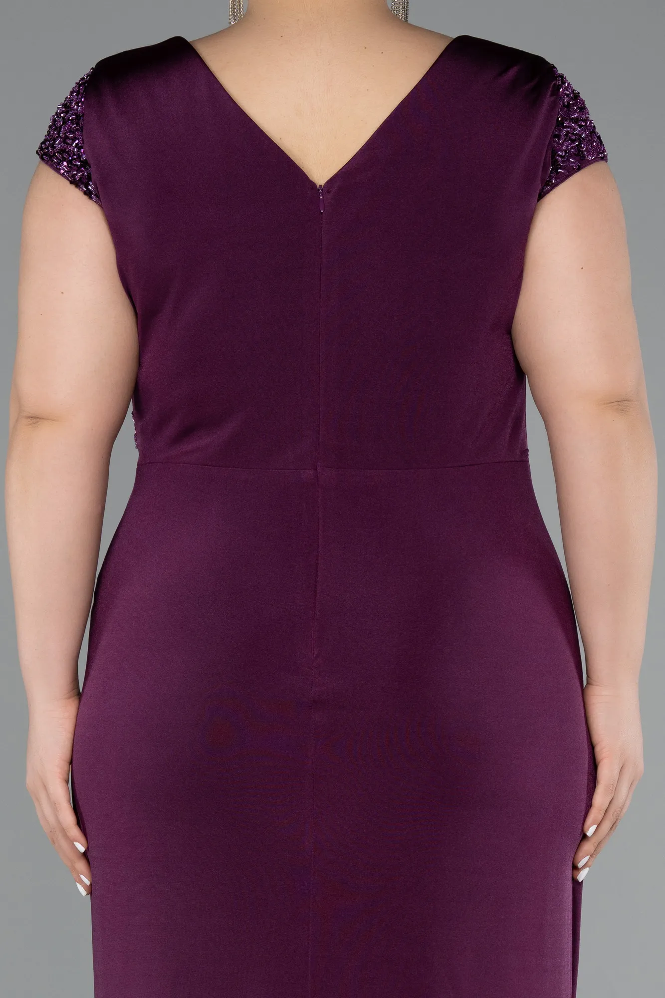 Plum-Long Plus Size Evening Dress ABU5055