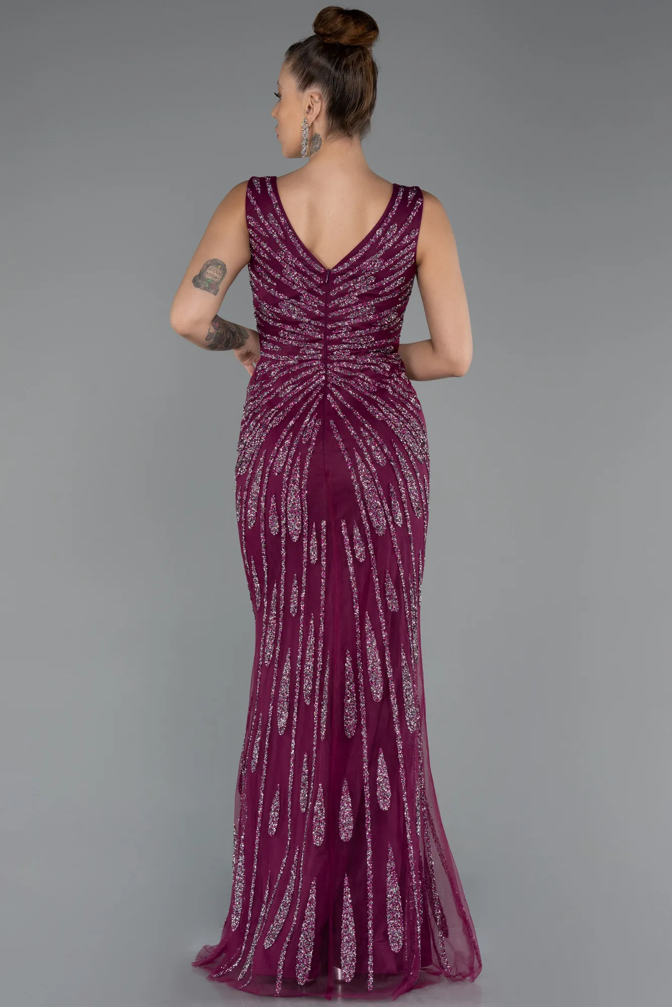 Plum-Long Plus Size Evening Gown ABU4717
