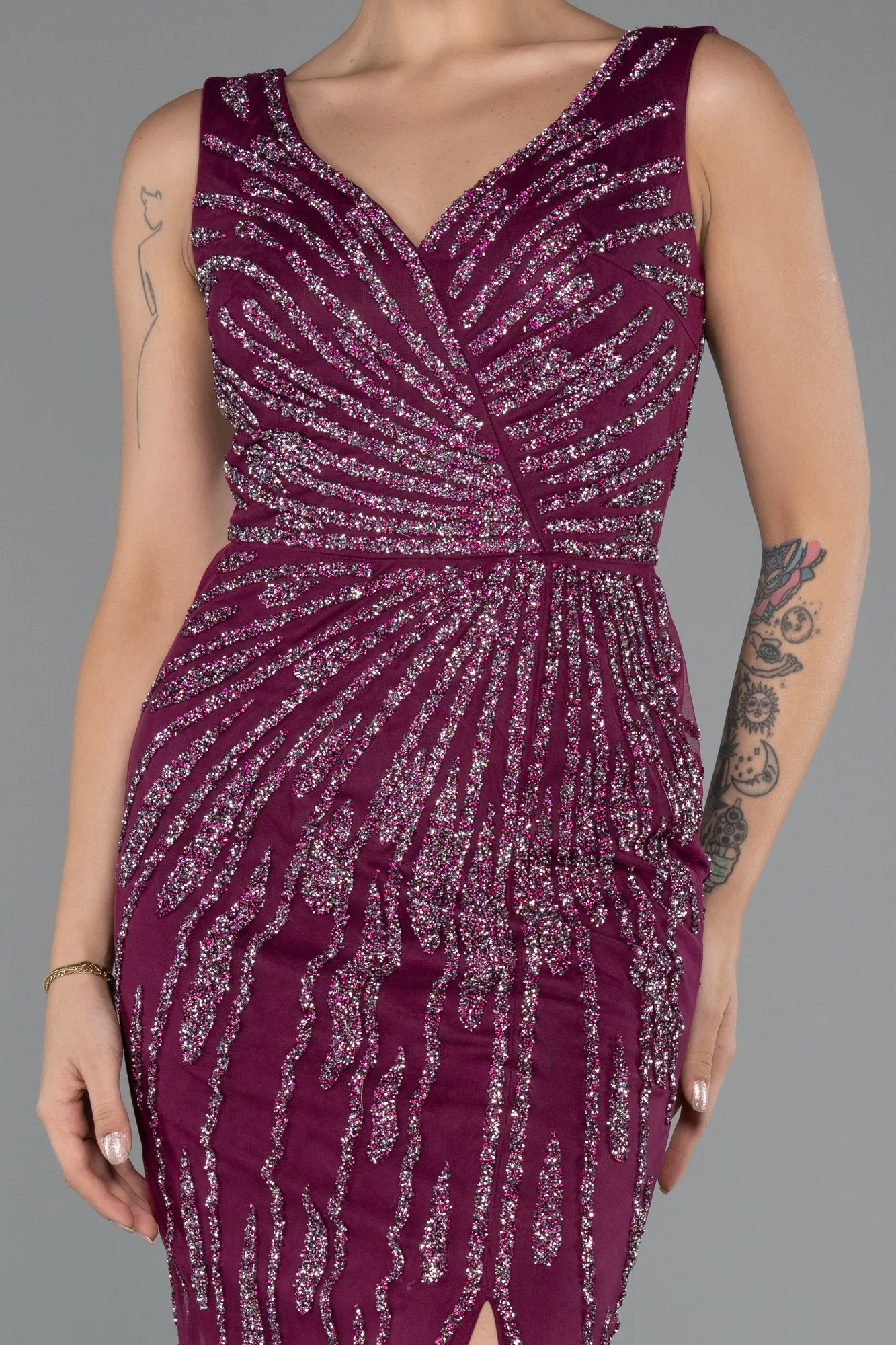 Plum-Long Plus Size Evening Gown ABU4717