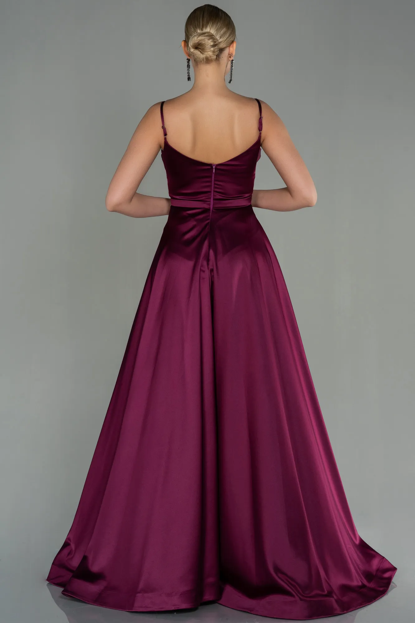 Plum-Long Satin Evening Dress ABU1601