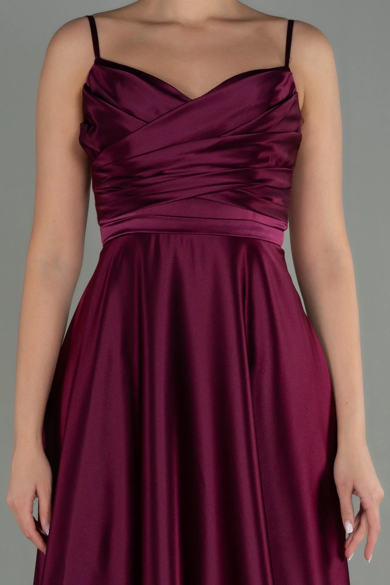 Plum-Long Satin Evening Dress ABU1601