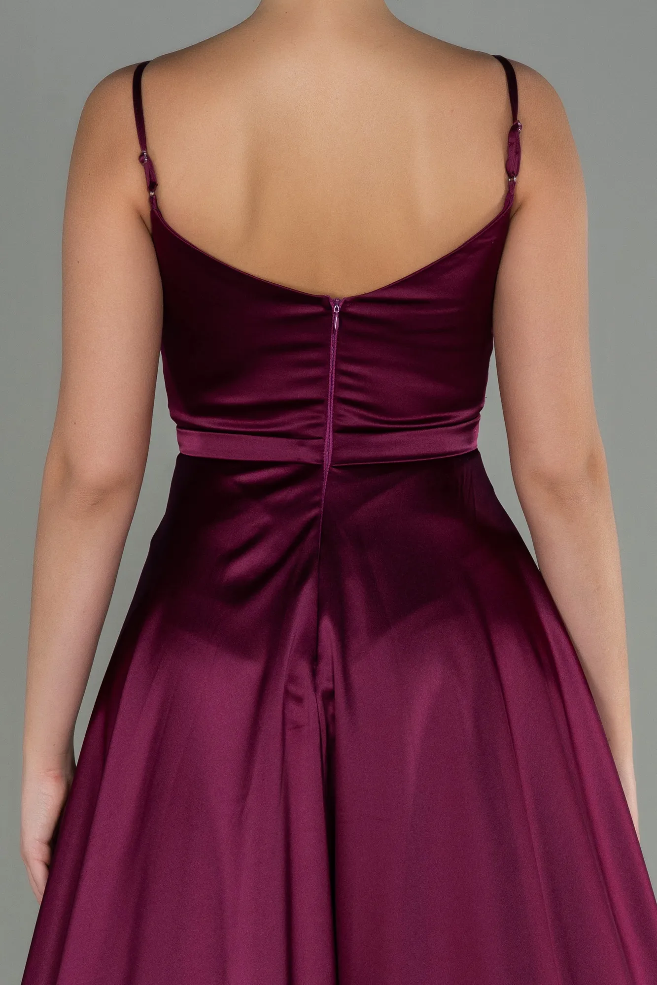 Plum-Long Satin Evening Dress ABU1601