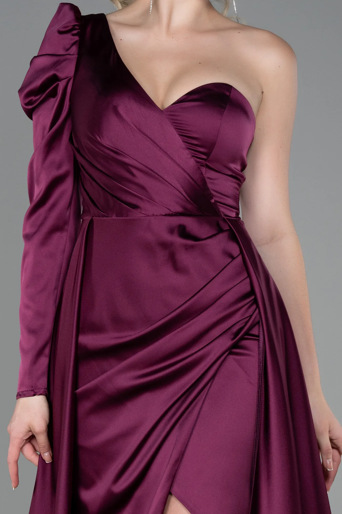 Plum-Long Satin Evening Dress ABU1715