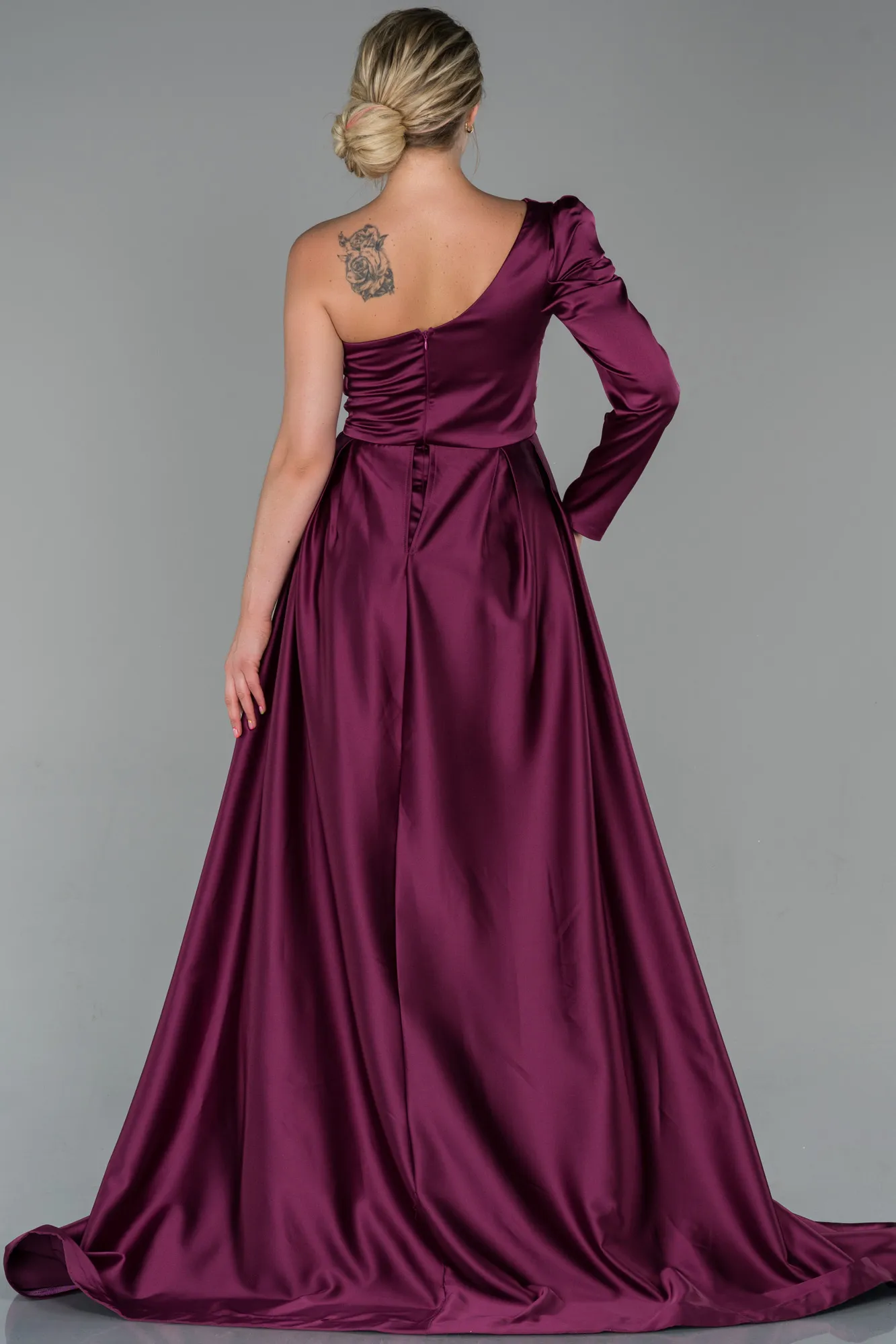 Plum-Long Satin Evening Dress ABU1715