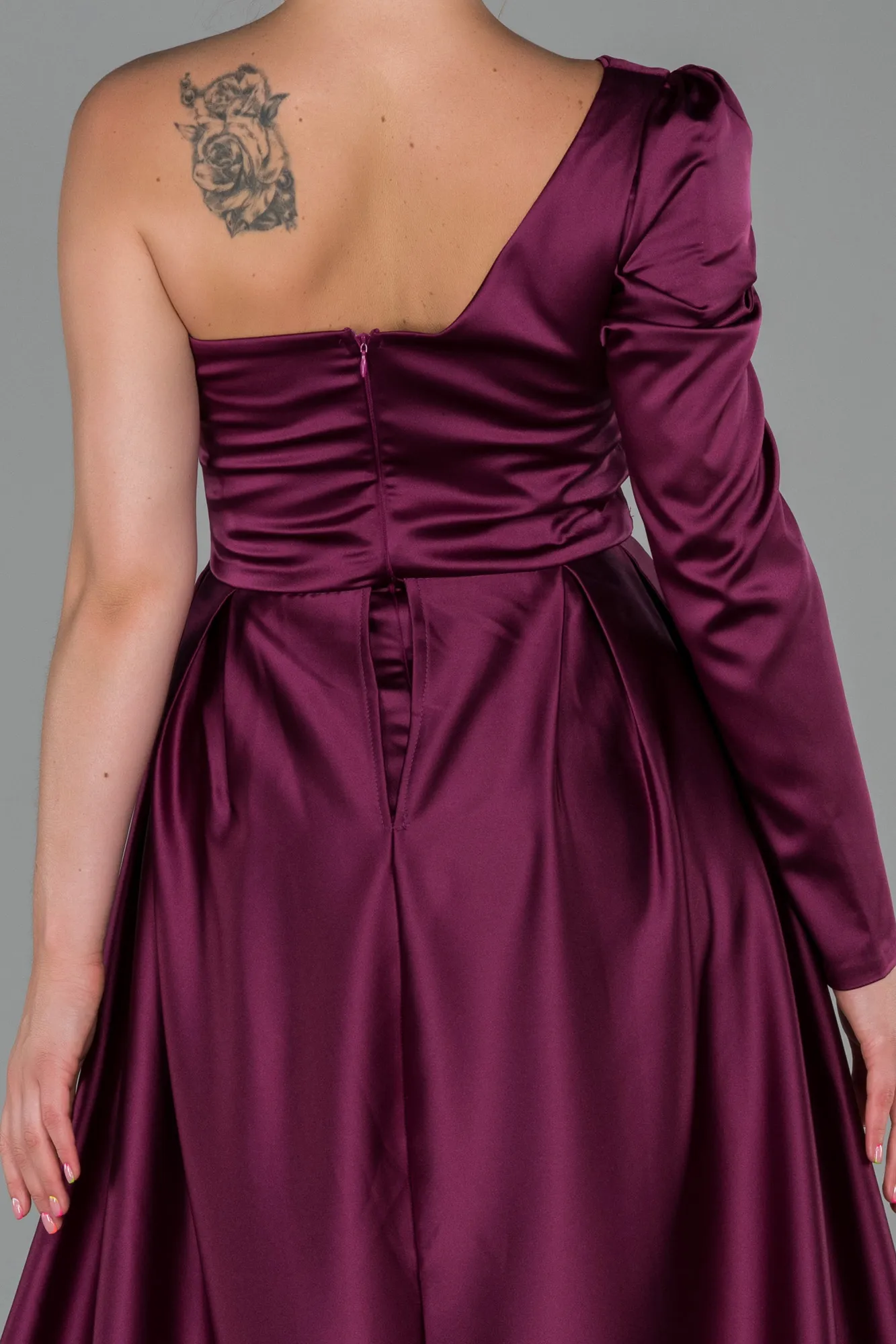 Plum-Long Satin Evening Dress ABU1715