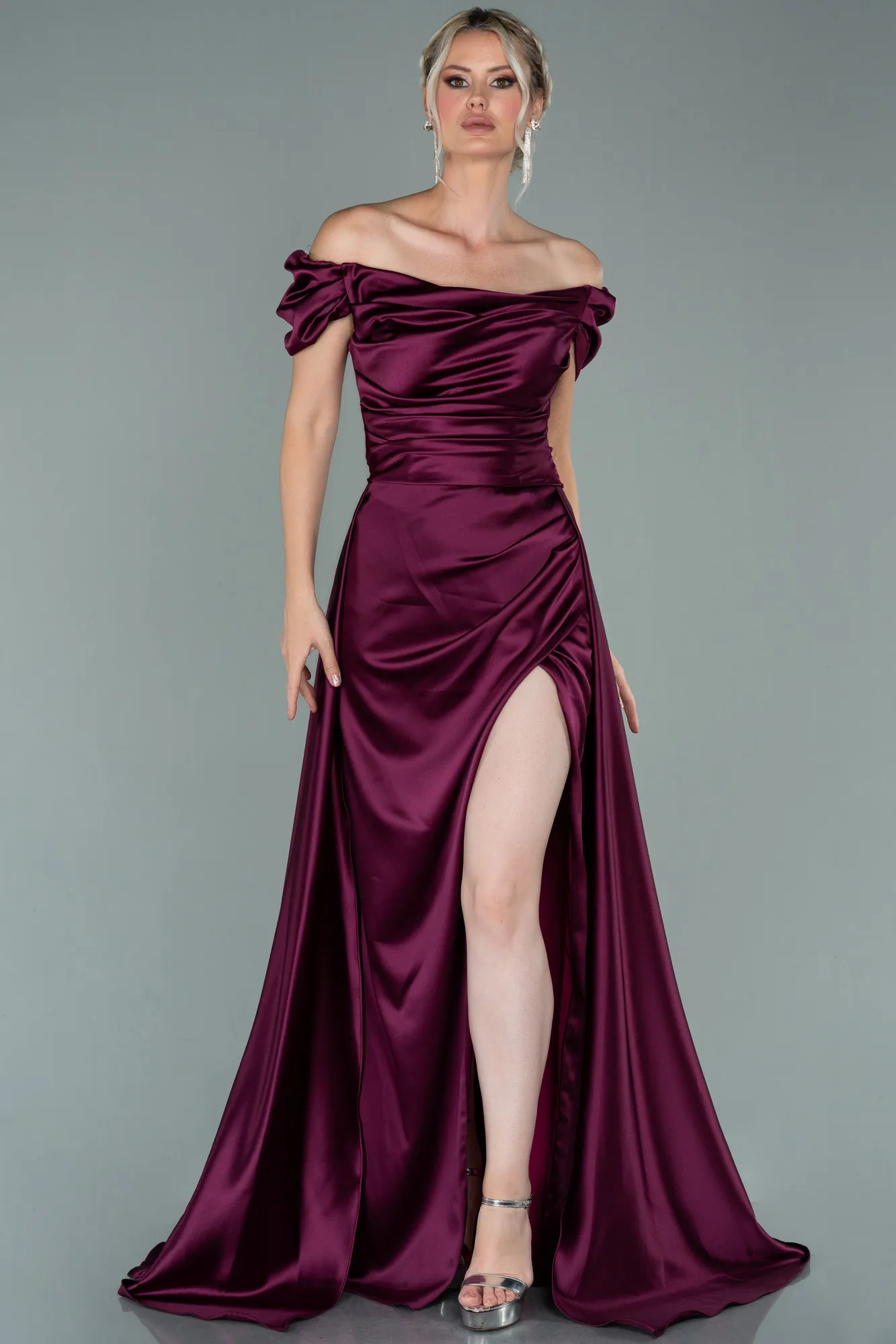 Plum-Long Satin Evening Dress ABU2003