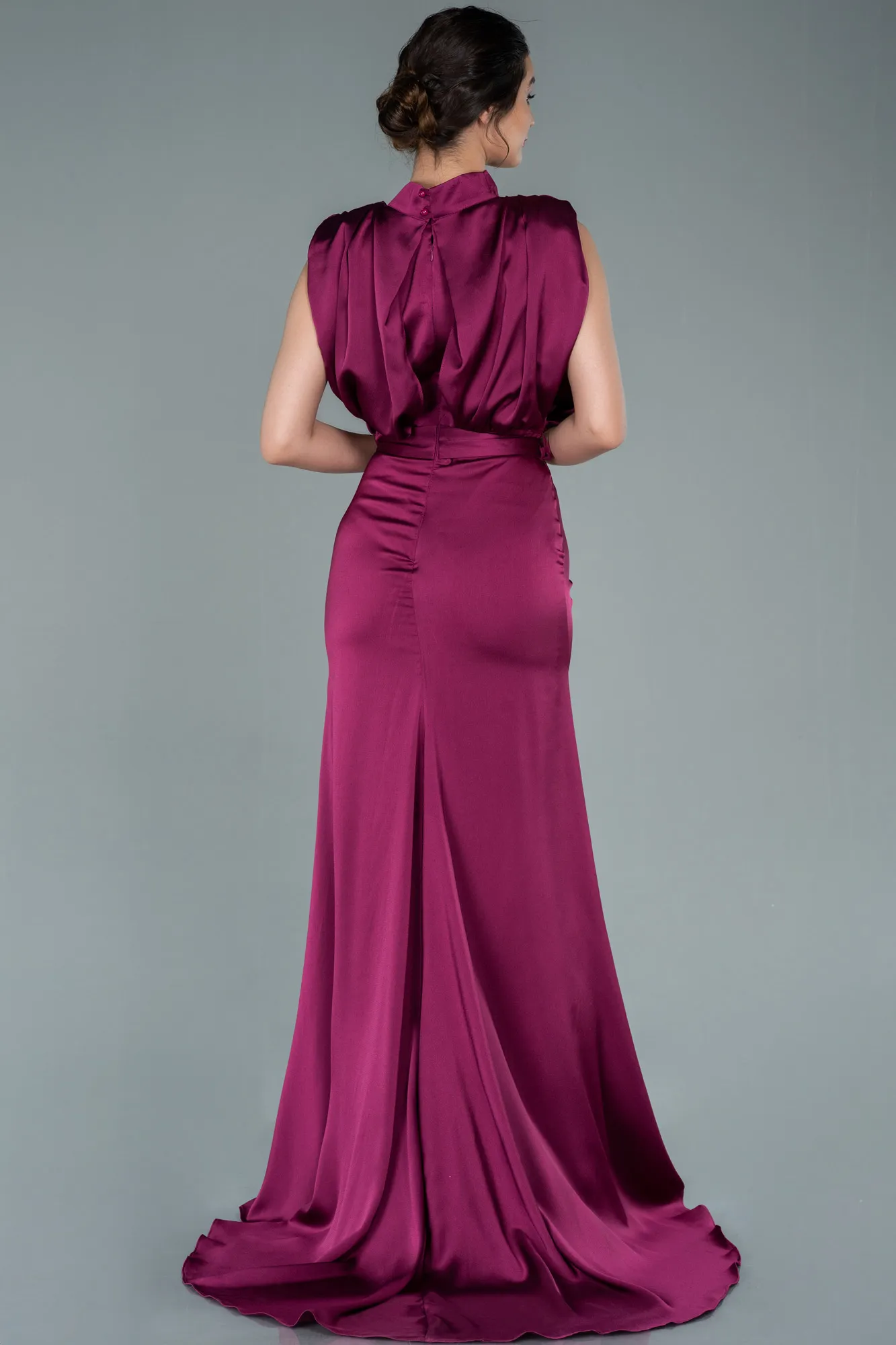 Plum-Long Satin Evening Dress ABU2133