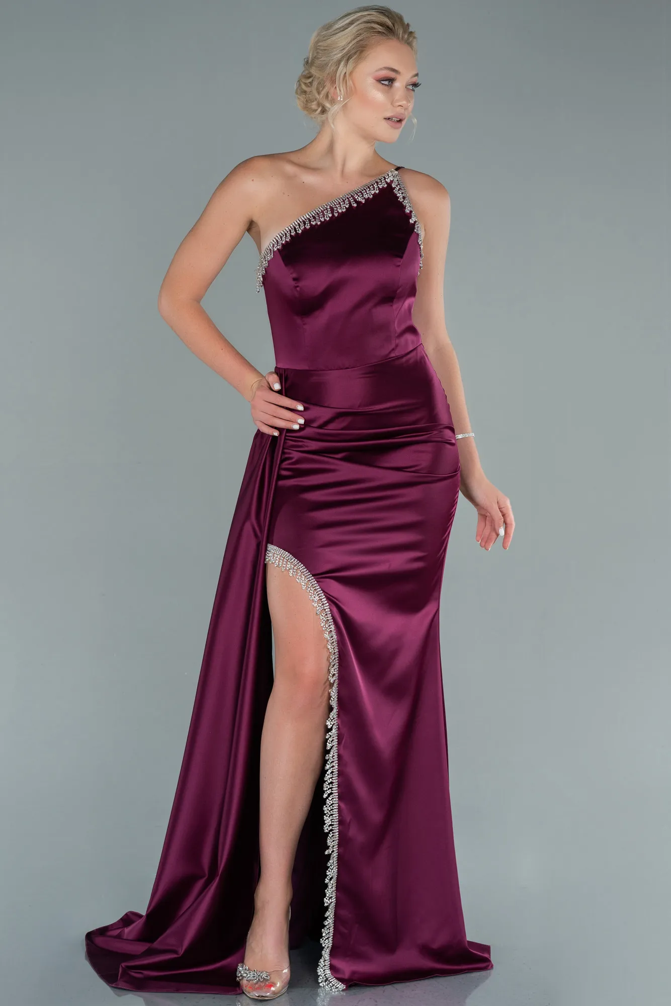 Plum-Long Satin Evening Dress ABU2386