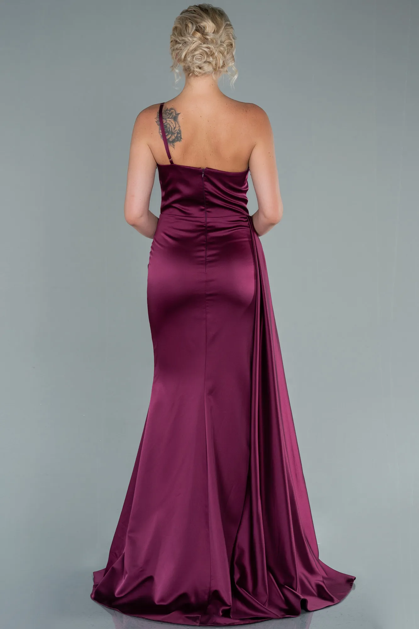 Plum-Long Satin Evening Dress ABU2386