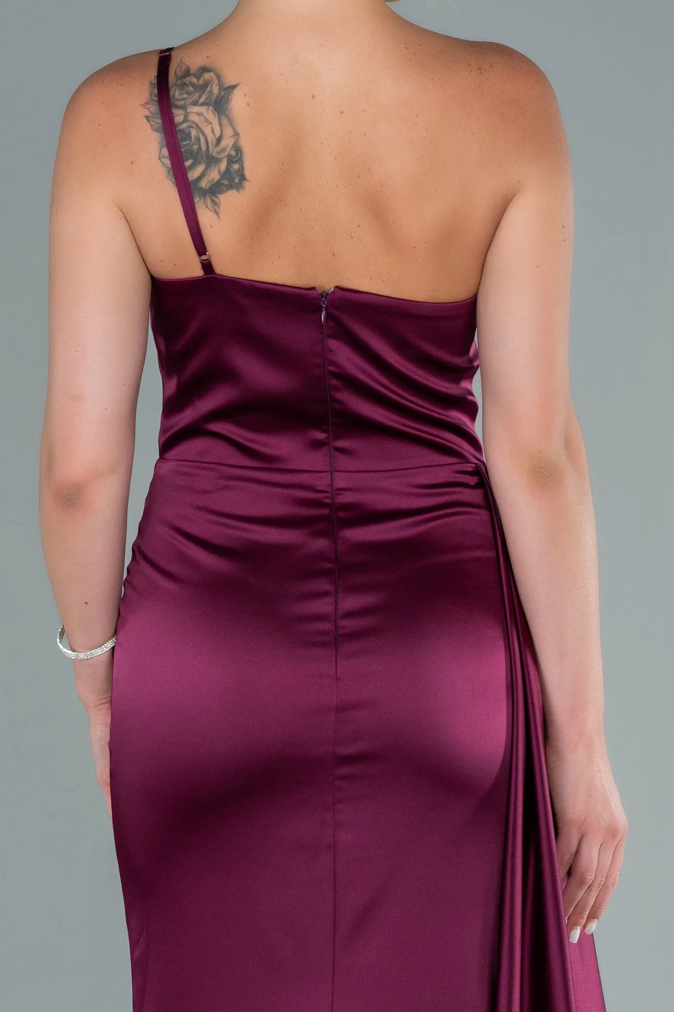 Plum-Long Satin Evening Dress ABU2386