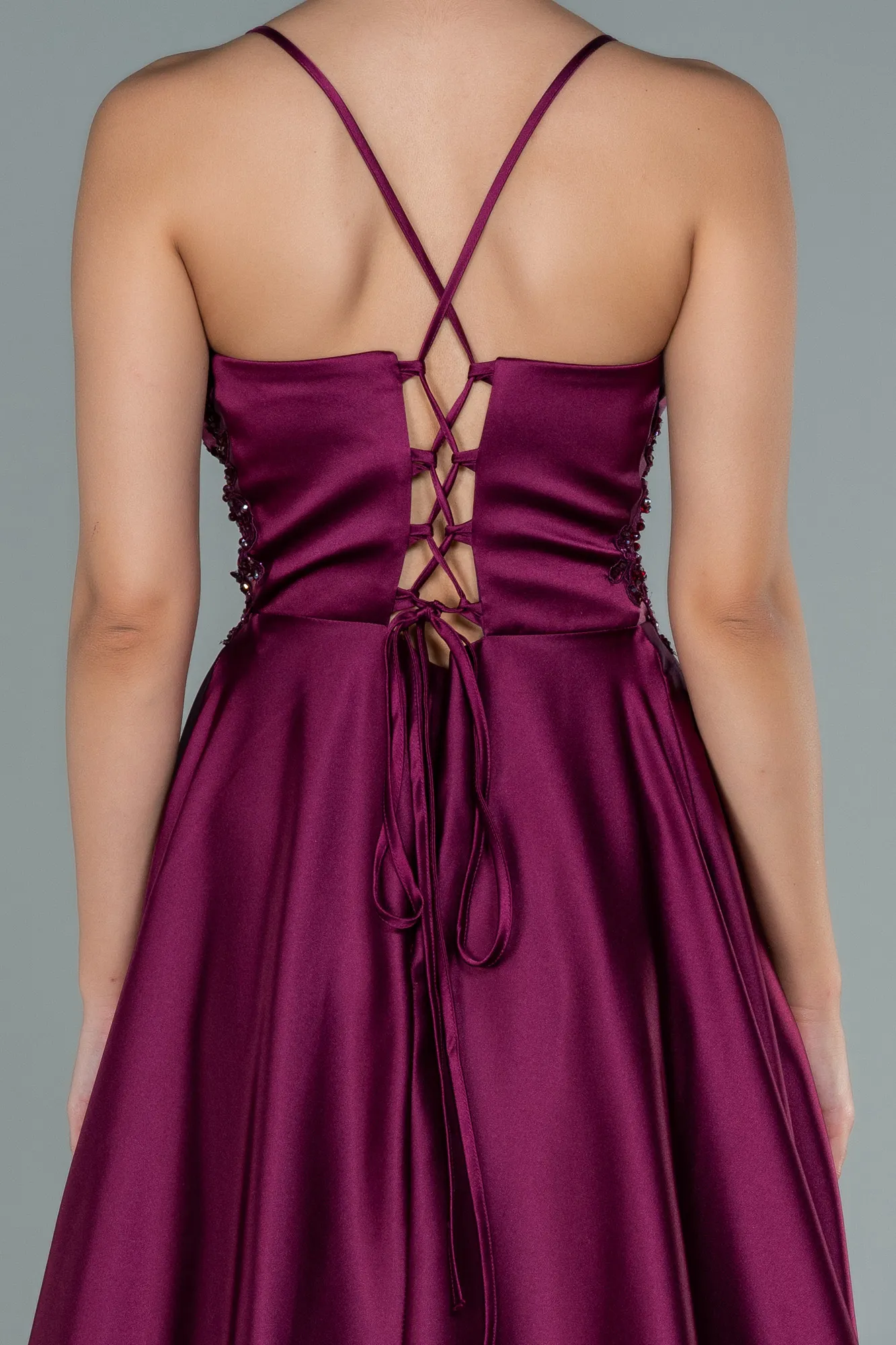 Plum-Long Satin Evening Dress ABU2583