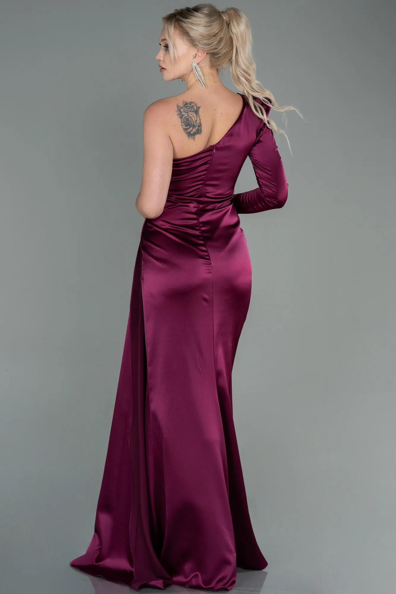 Plum-Long Satin Evening Dress ABU2676