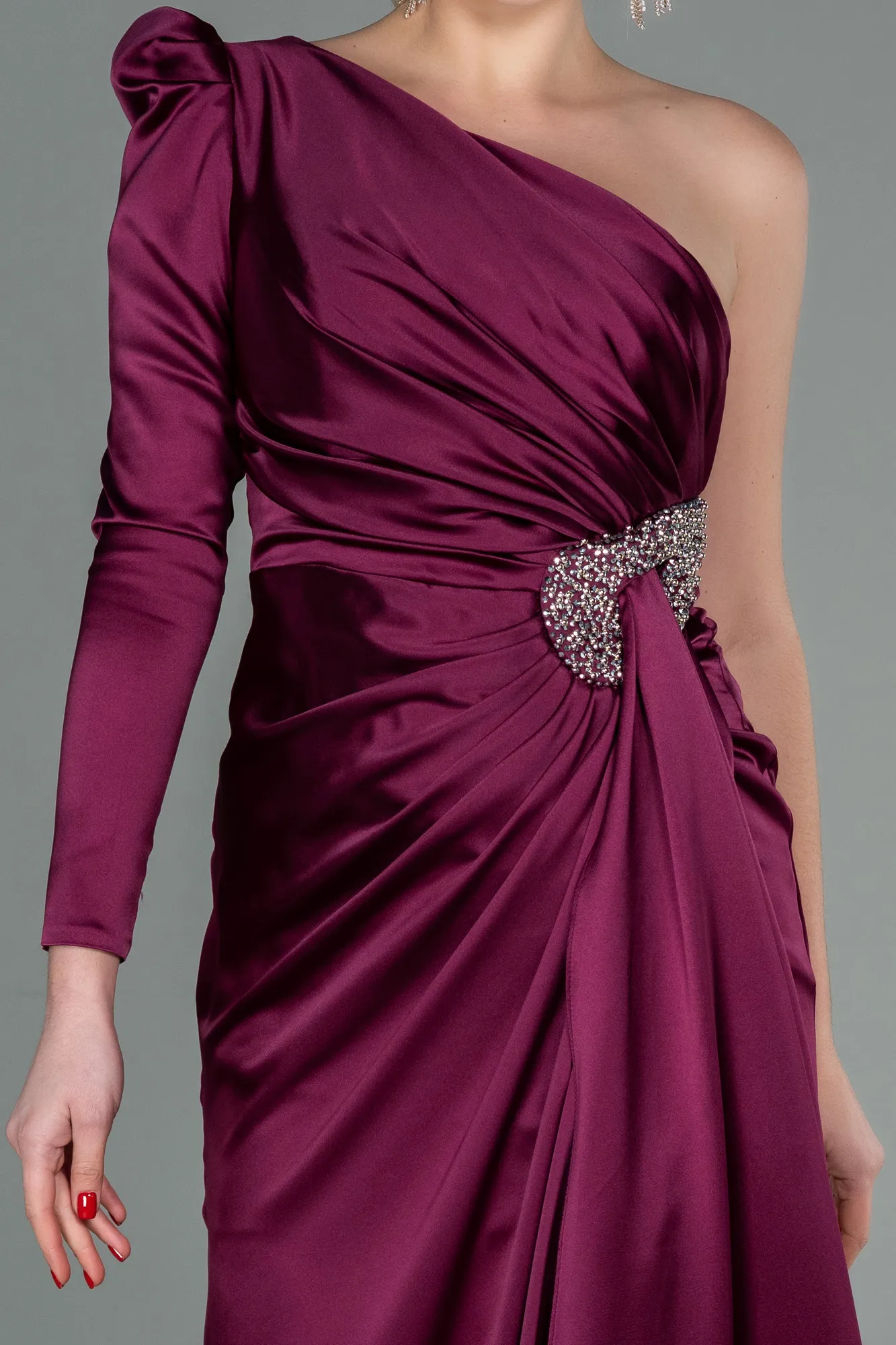 Plum-Long Satin Evening Dress ABU2676