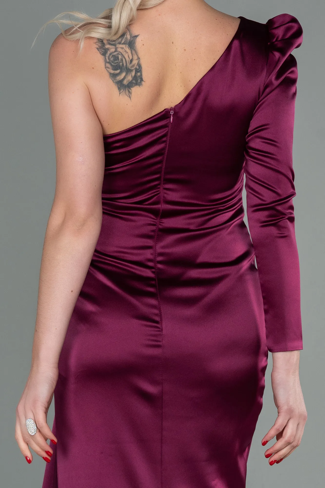Plum-Long Satin Evening Dress ABU2676