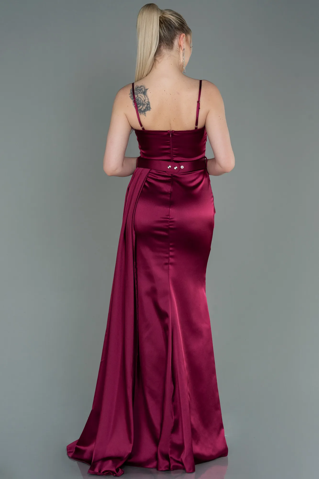 Plum-Long Satin Evening Dress ABU2939