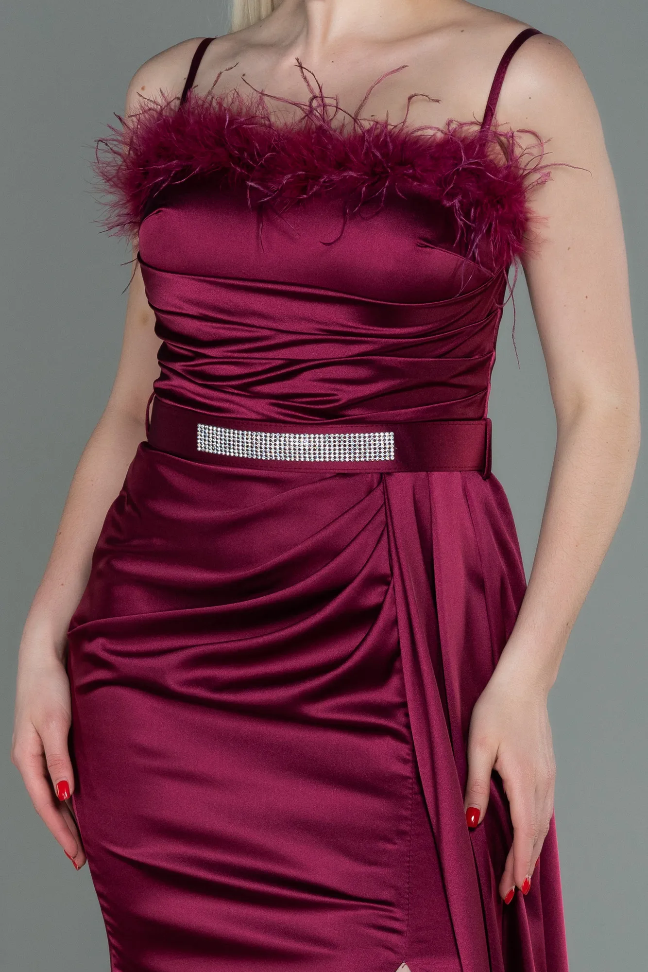 Plum-Long Satin Evening Dress ABU2939