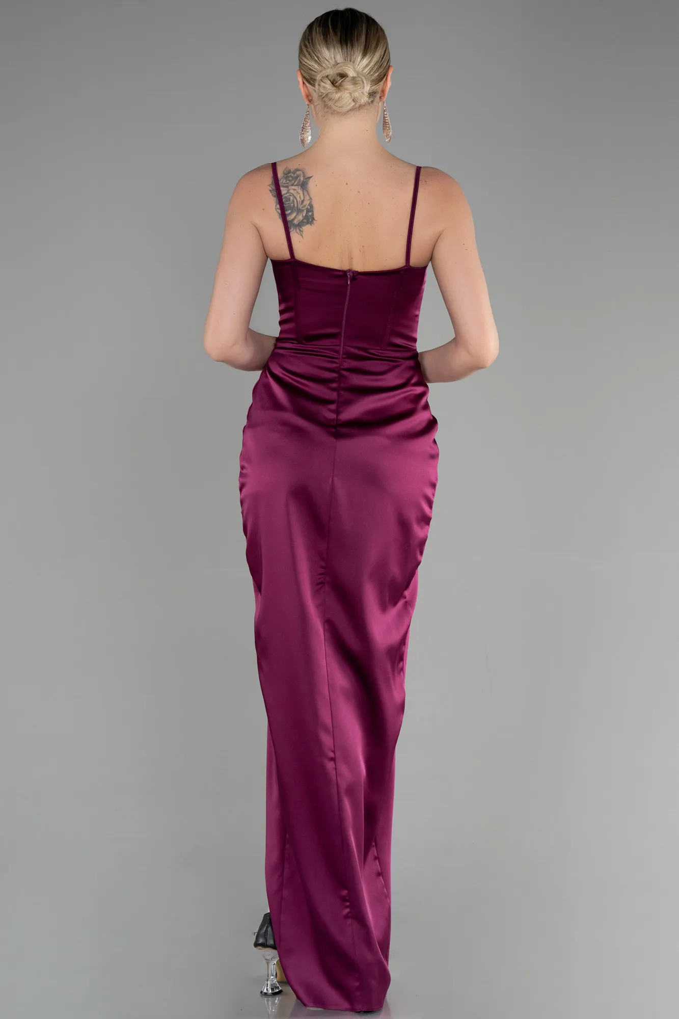 Plum-Long Satin Evening Dress ABU3390