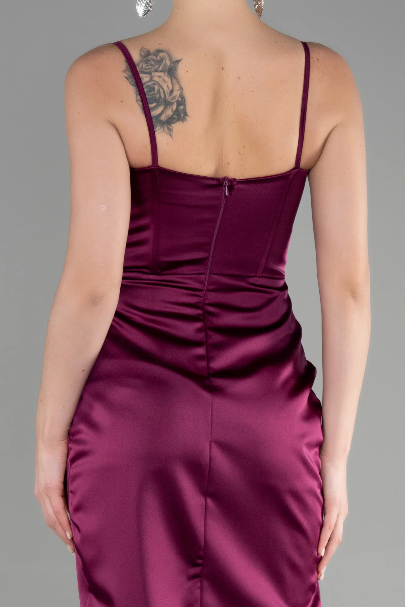 Plum-Long Satin Evening Dress ABU3390