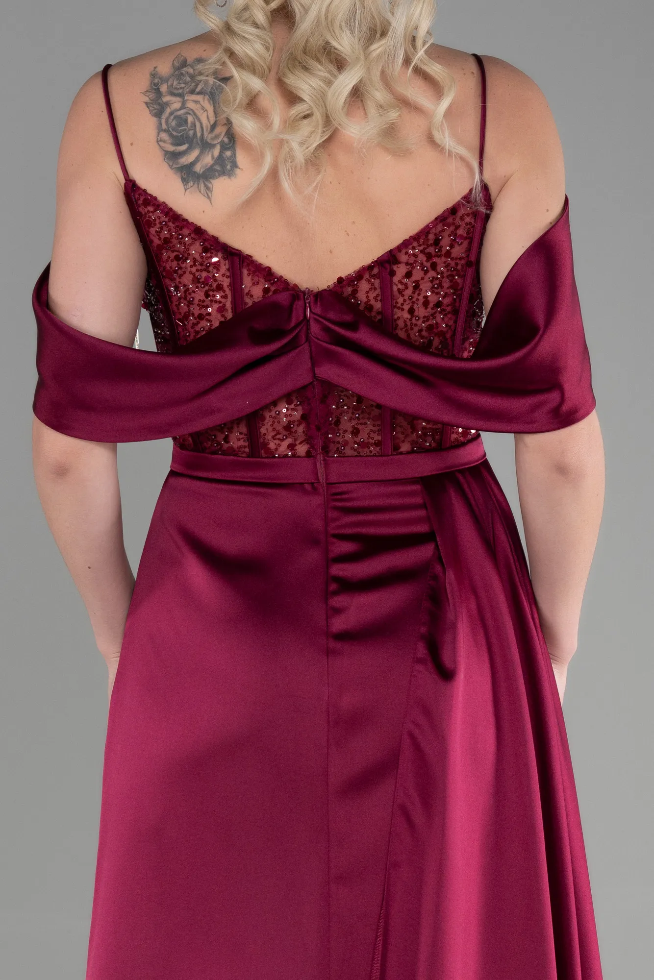 Plum-Long Satin Evening Dress ABU3391