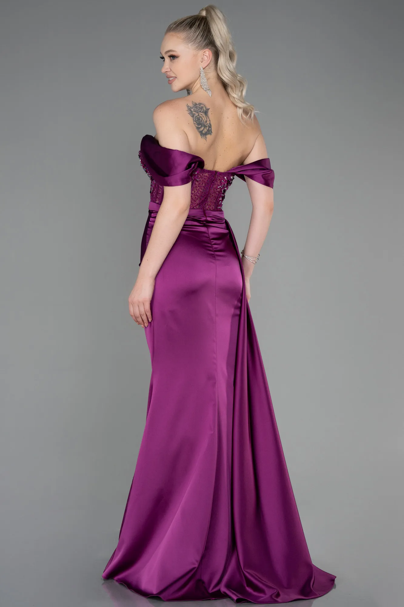 Plum-Long Satin Evening Dress ABU3446