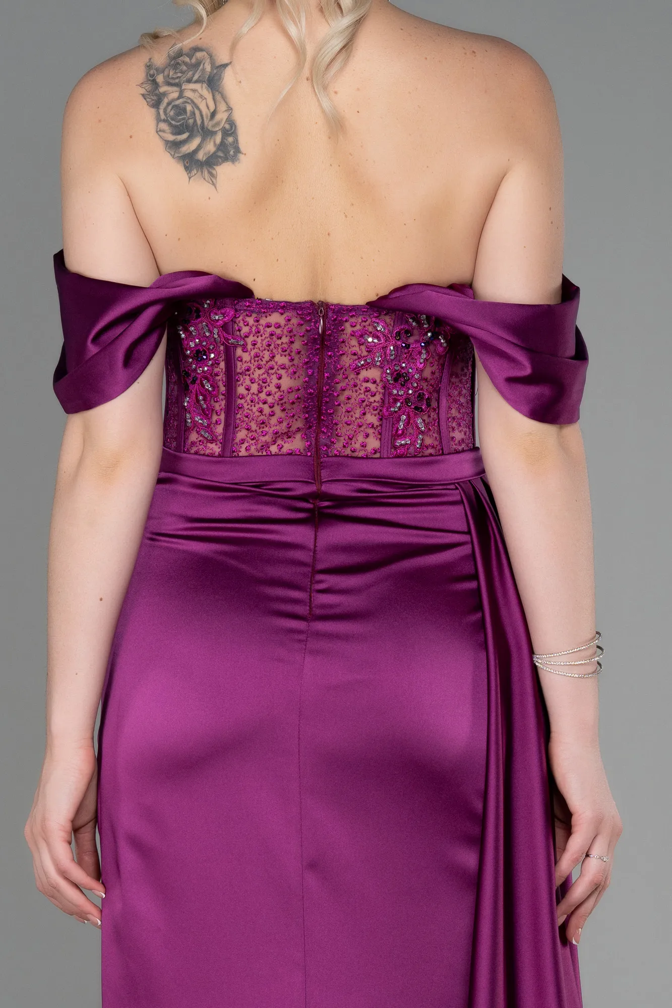 Plum-Long Satin Evening Dress ABU3446