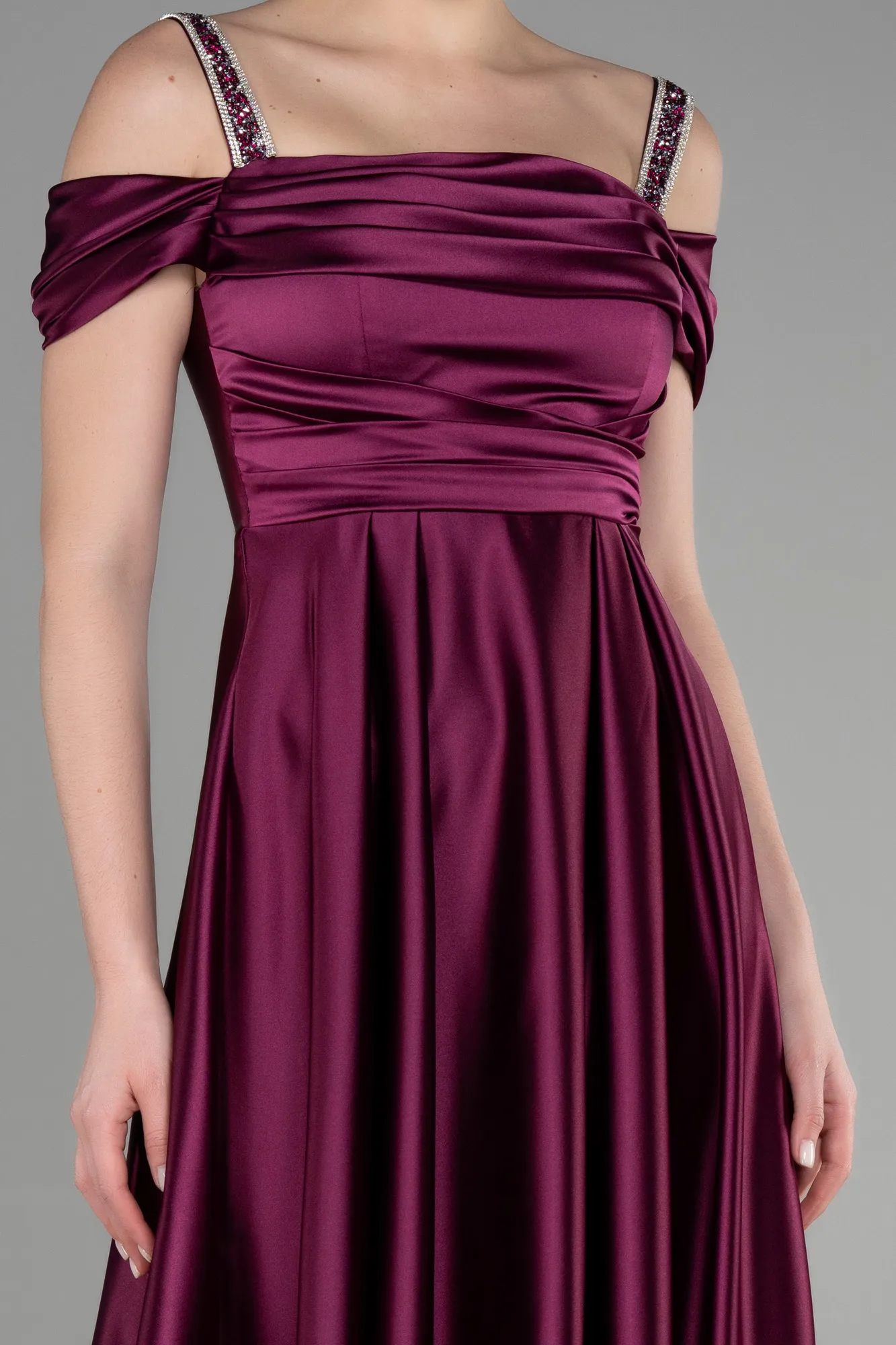 Plum-Long Satin Evening Dress ABU3499